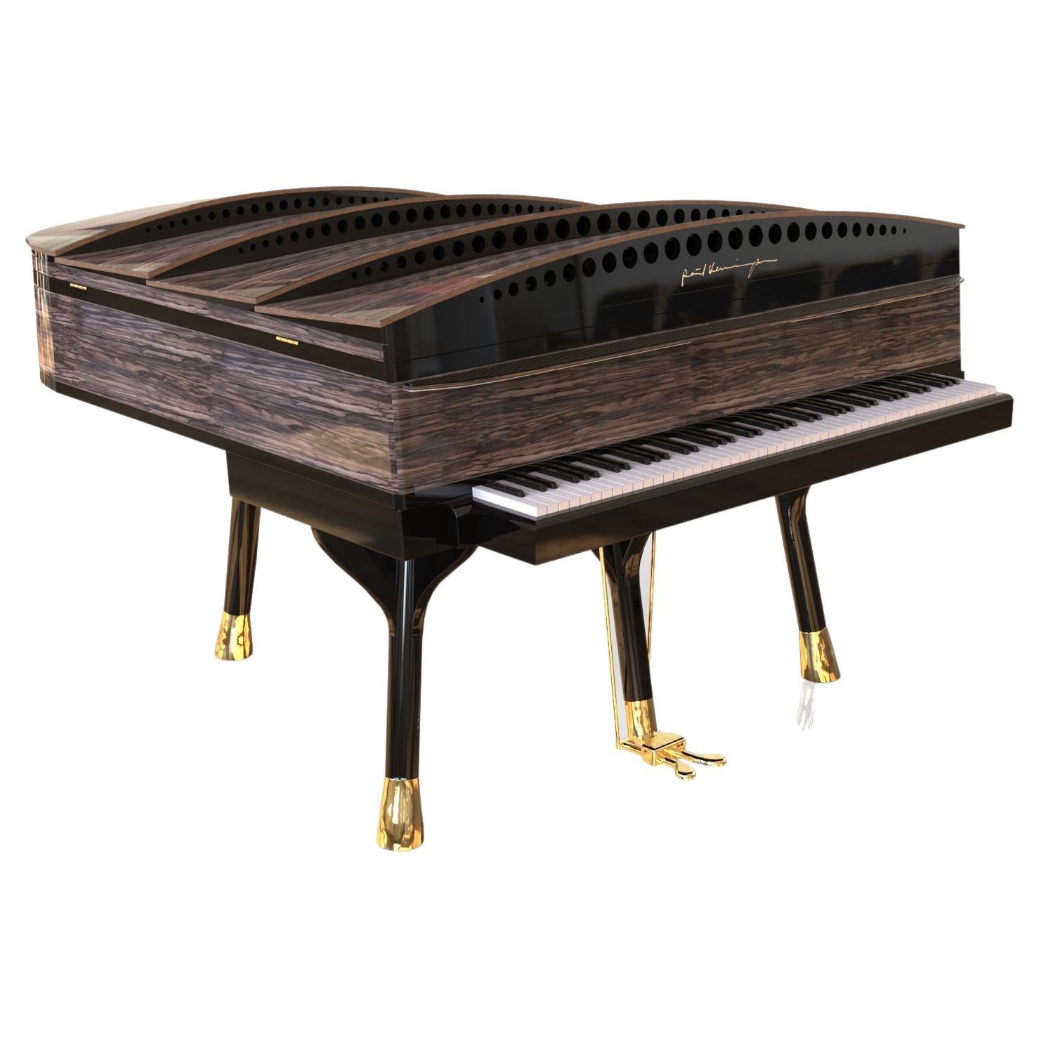 PH180 Bow Grand Piano in Macassar Wood with Brass, Art-Case Piano For Sale