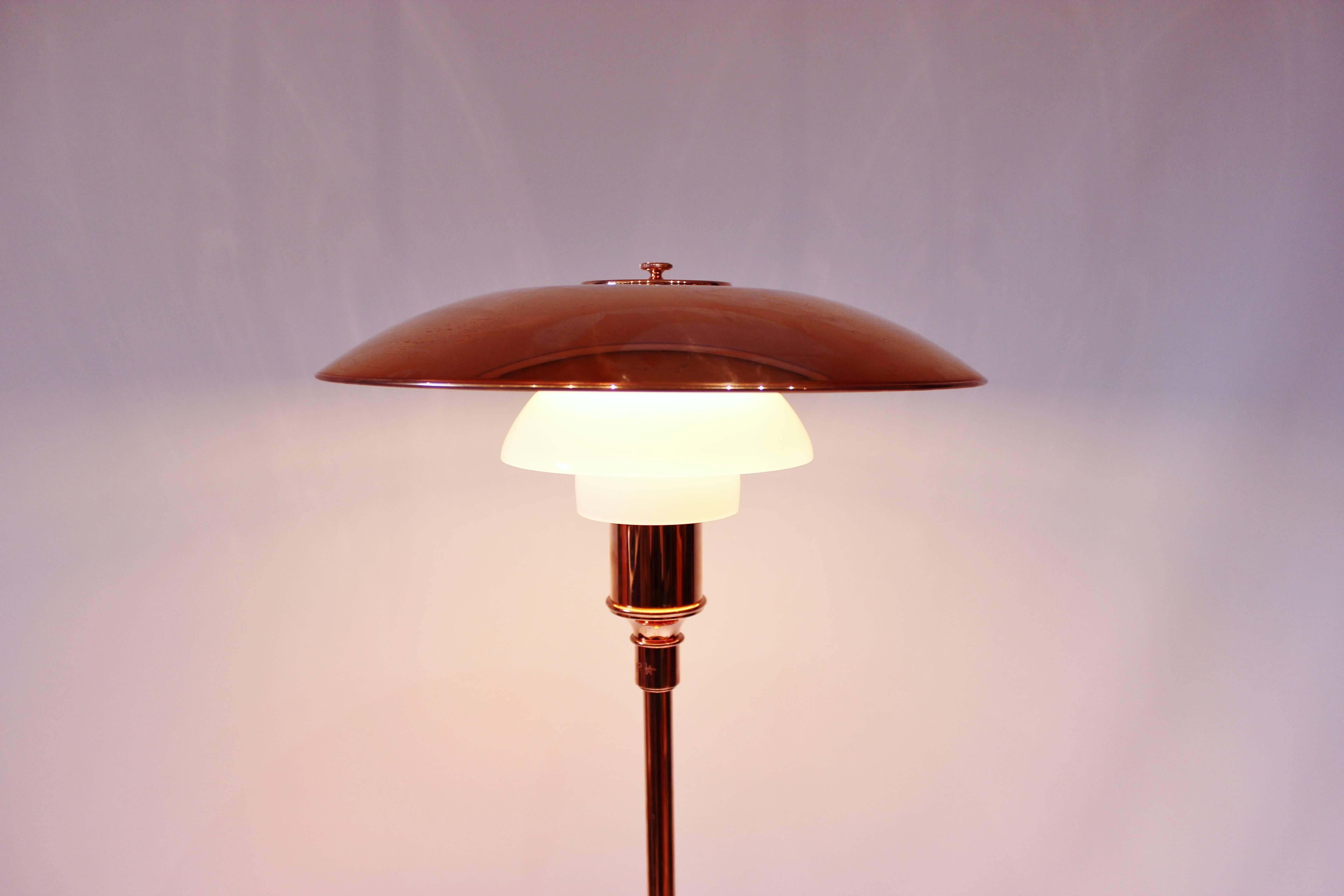 PH3½-2½, limited edition, copper floor lamp by Poul Henningsen and Louis Poulsen. The lamp has the larger shade in copper and is of great vintage condition.

Louis Poulsen celebrated 90th anniversary of PH's pioneering three-shade system with launch