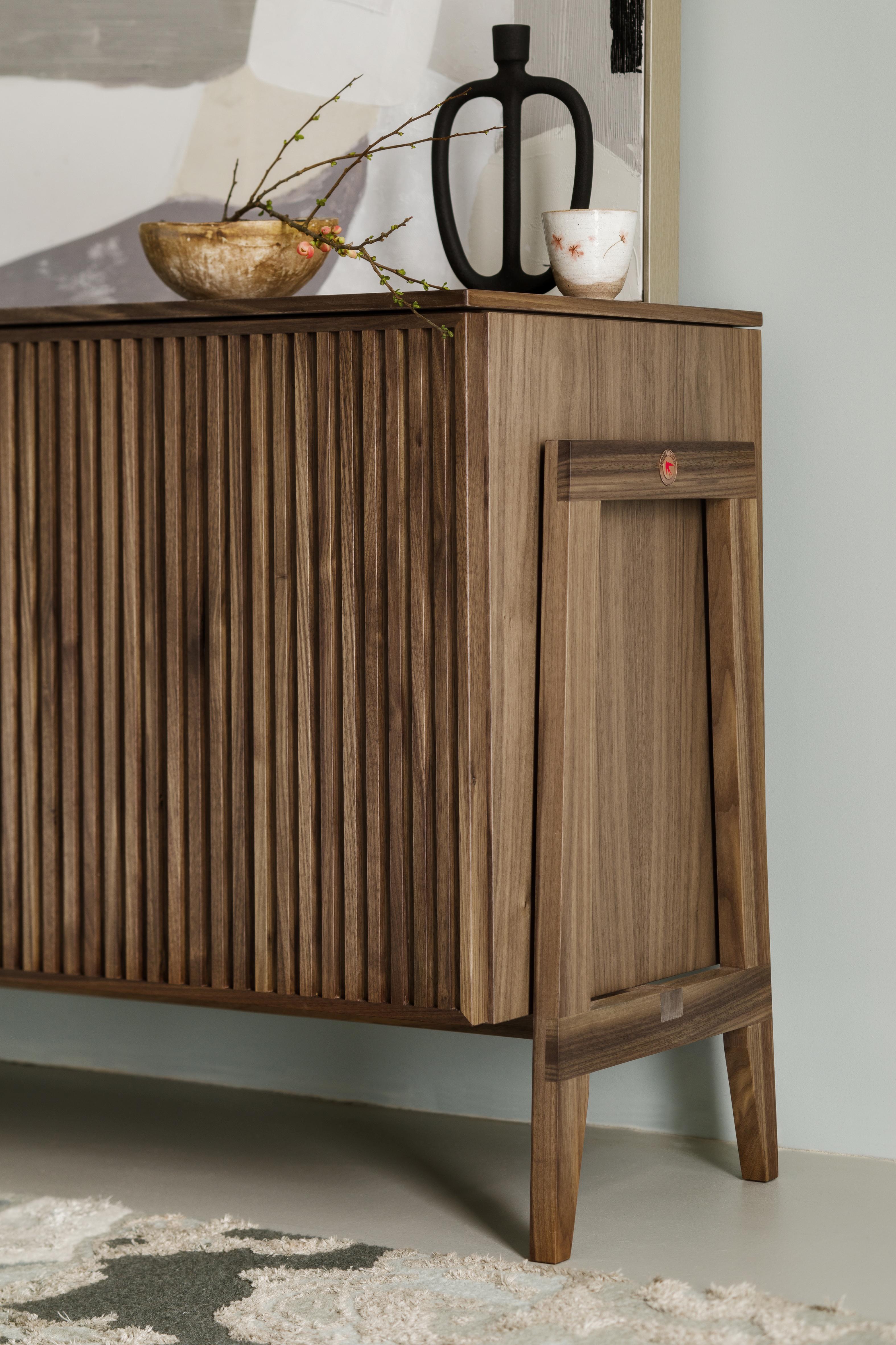 Modern PHAB – Minimalist Media Cabinet with Rhythmic Fronts, American Walnut For Sale