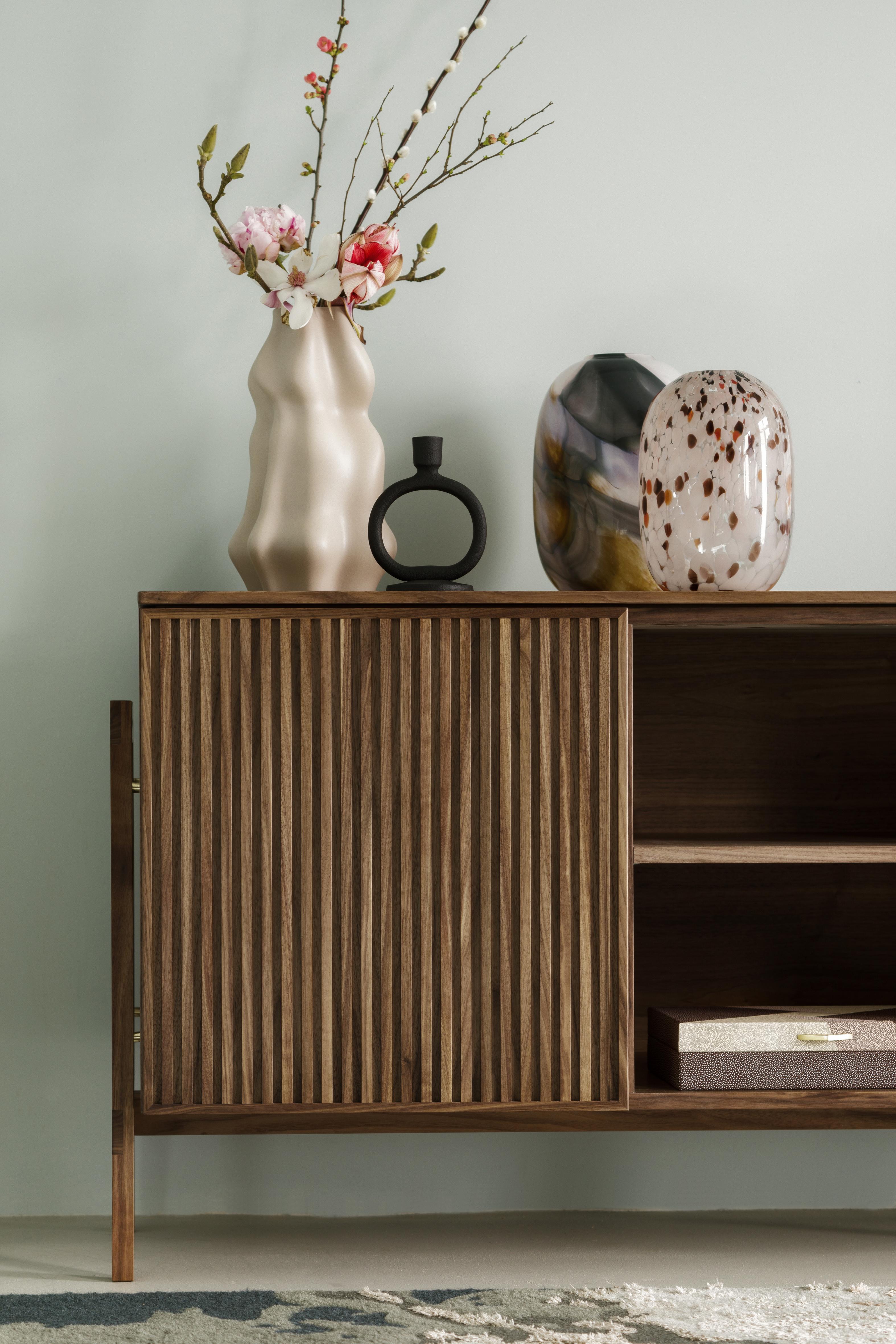 European PHAB – Minimalist Media Cabinet with Rhythmic Fronts, American Walnut For Sale