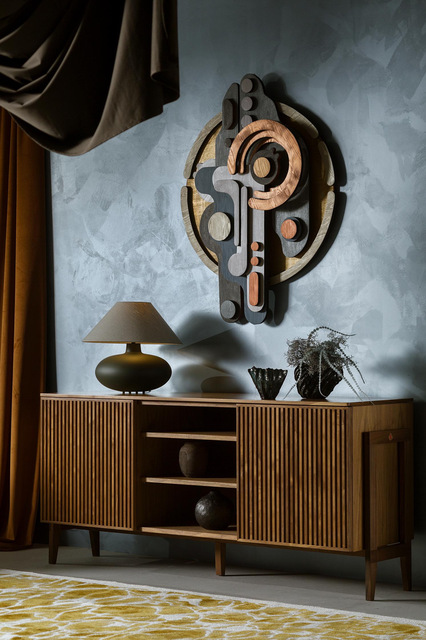 Contemporary PHAB – Minimalist Media Cabinet with Rhythmic Fronts, American Walnut For Sale