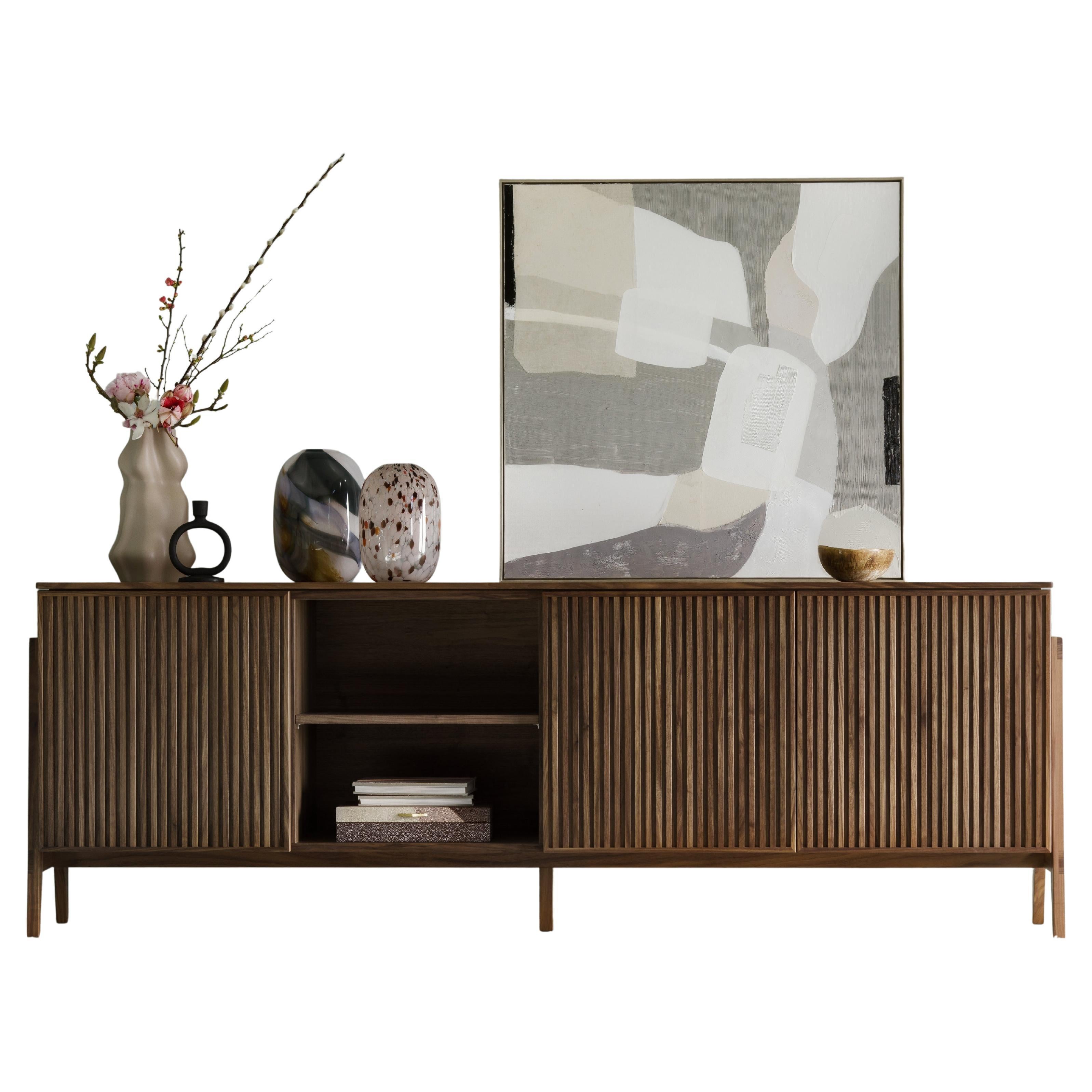 PHAB – Minimalist Media Cabinet with Rhythmic Fronts, American Walnut For Sale