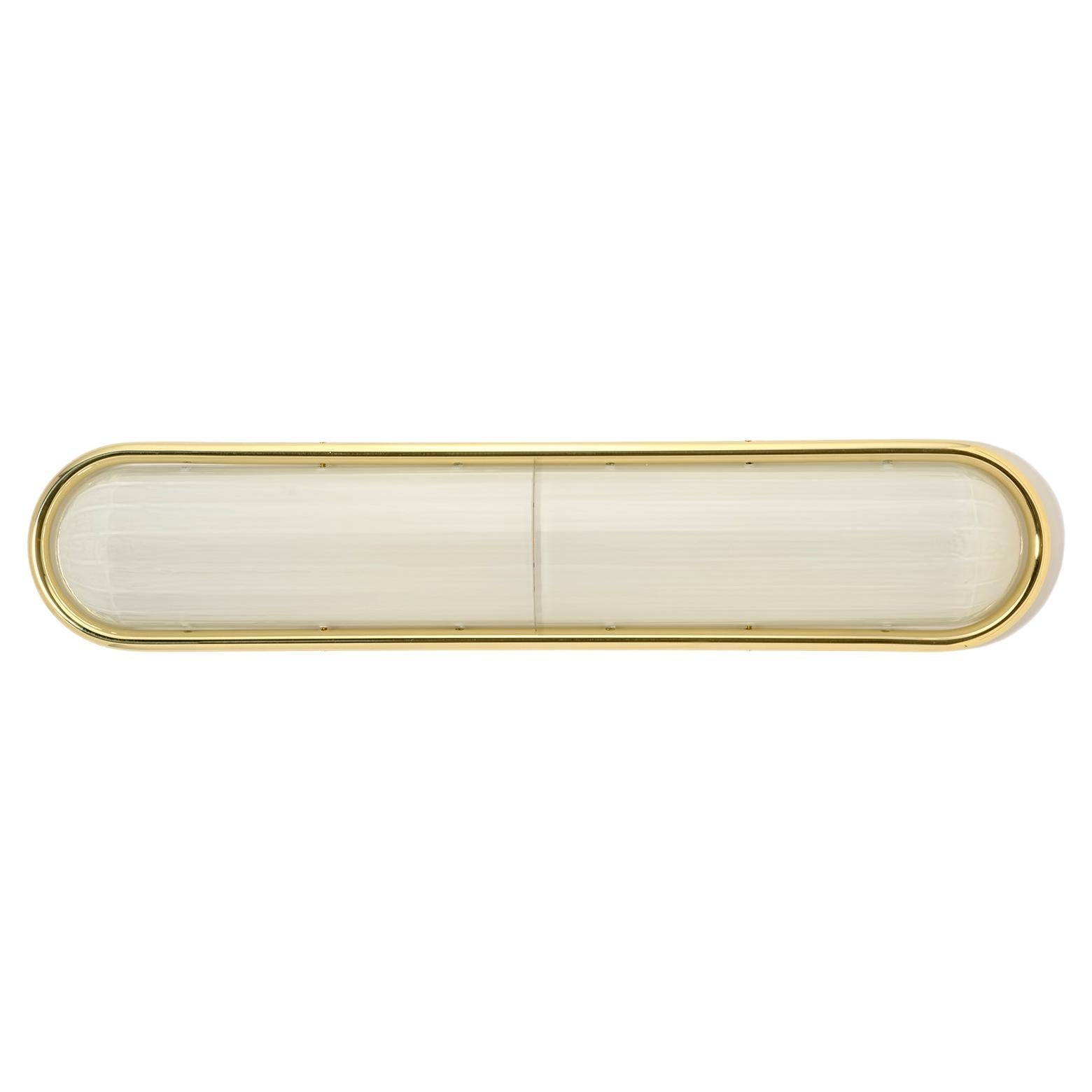 Lampada da incasso in vetro soffiato e ottone di ispirazione Streamline Moderne di Phaenon
