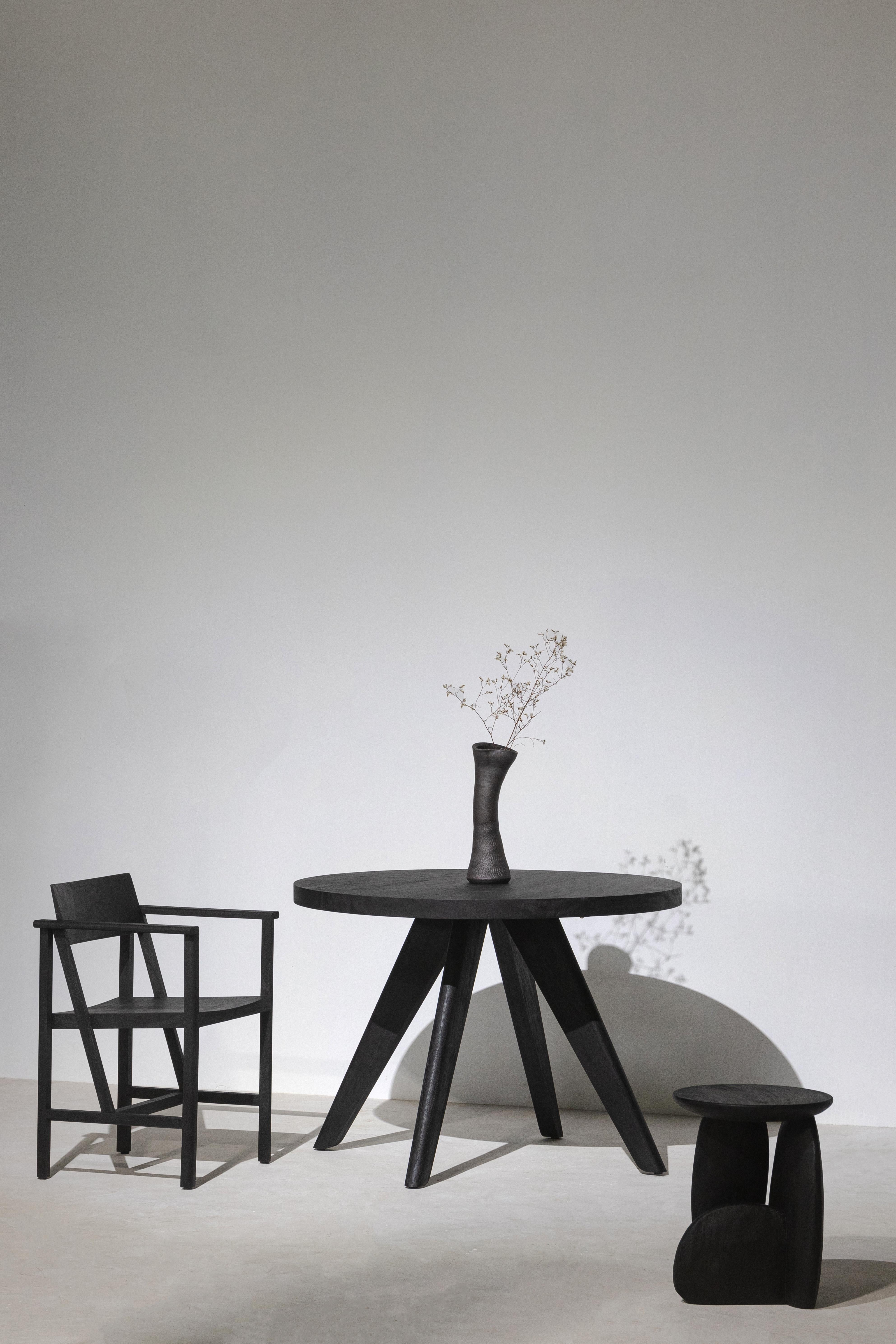 Contemporary Phaka Chair, Charcoal Black Acacia Wood For Sale