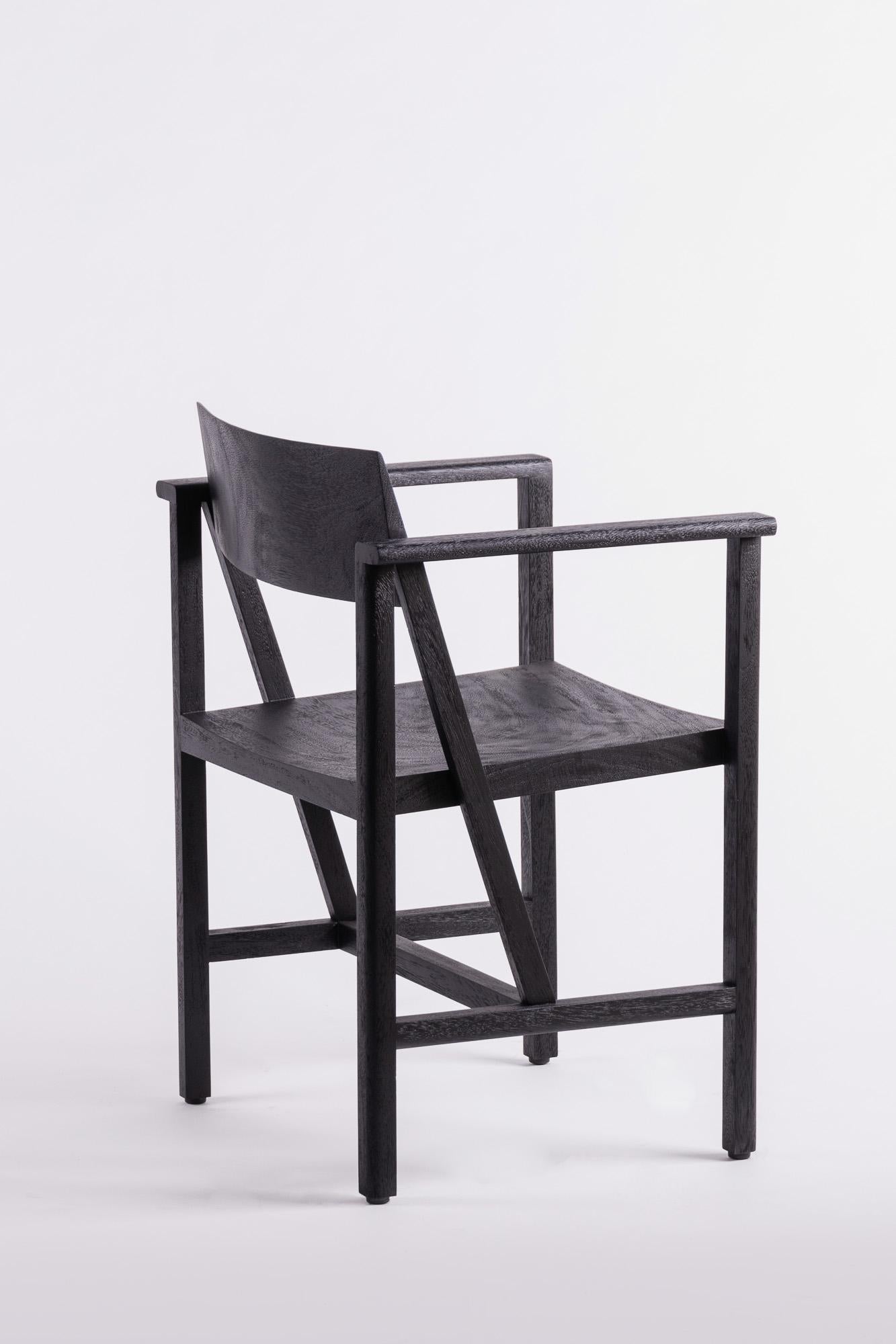 Mid-Century Modern Phaka Chair, Rough Black Acacia Wood For Sale