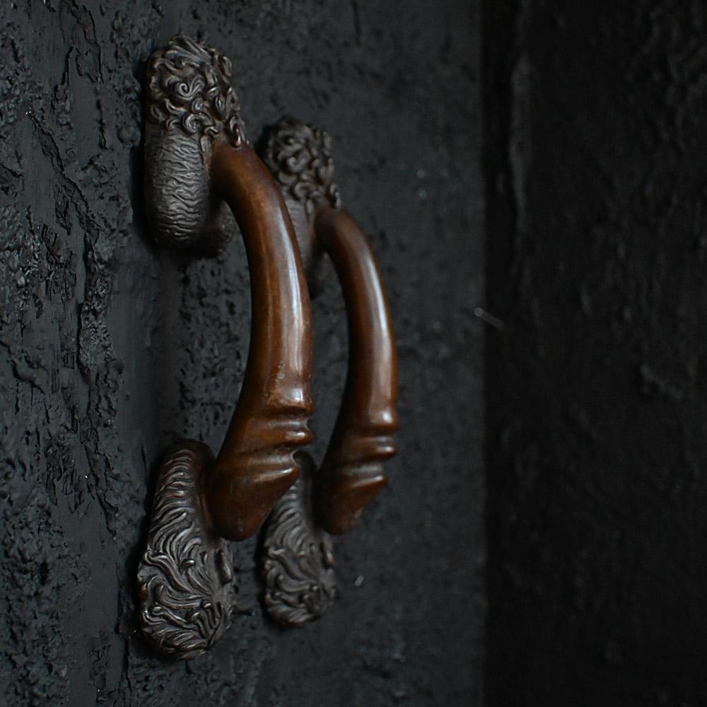 Cast Phallus shaped bronze matched pair of cast door handles etched C. Kauna 1903