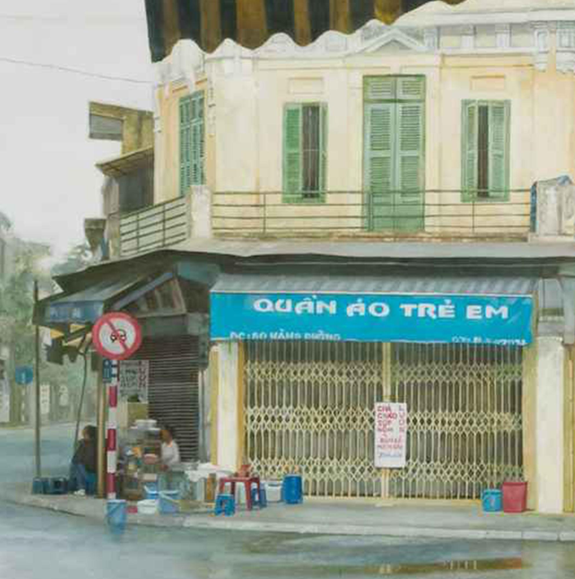 Pham BInh Chuong has an photo realistic quality to his lacquer on wood paintings.  He uses bright colors in his modern Vietnam street scenes.