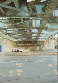 "Under the Bridge" Oil Painting of Industrial Bridge