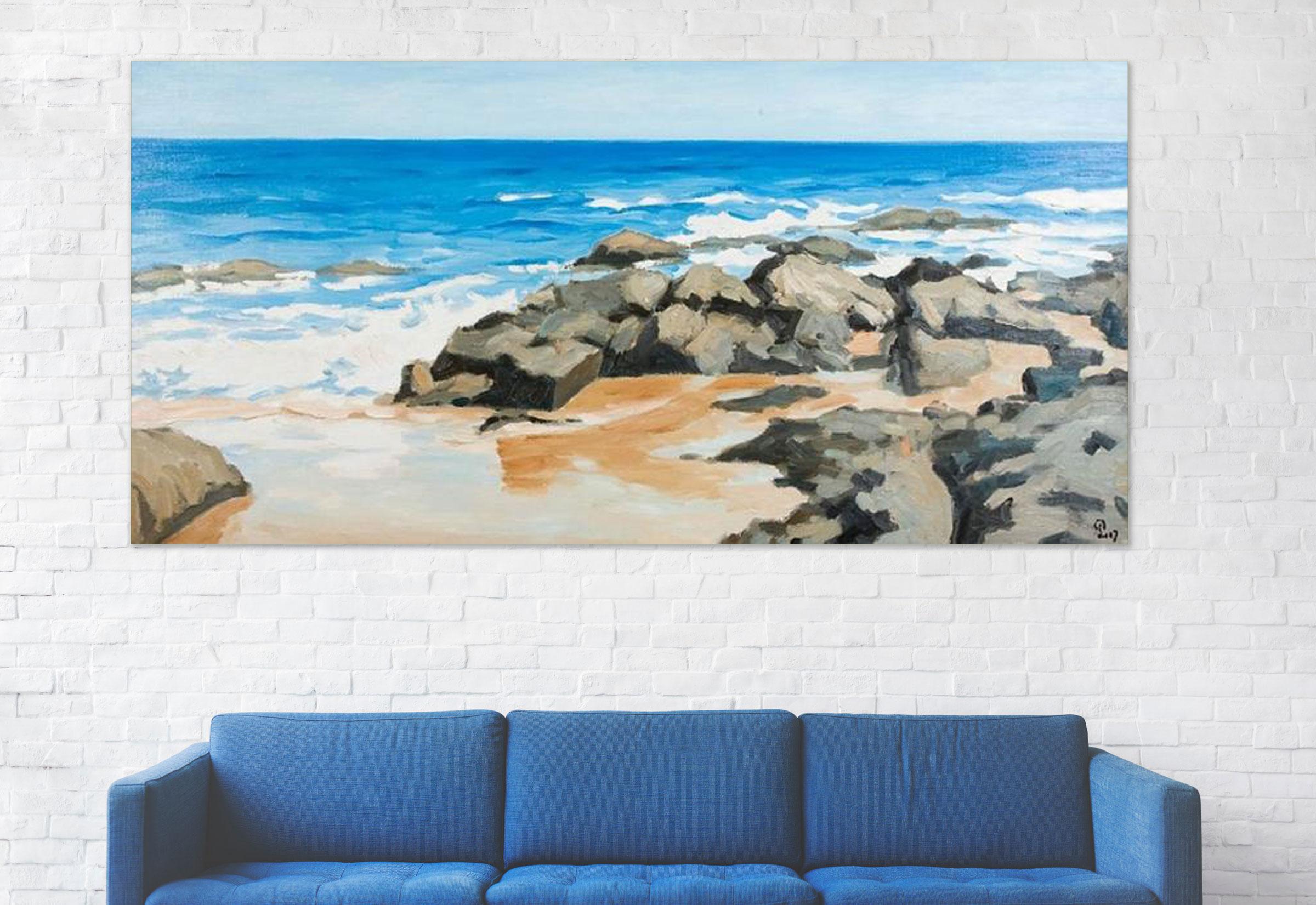 Saui Son Beach by Pham Luan, Large Impressionist Oil on Canvas Seascape Painting 1