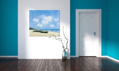 Sav Jon Beach, Pham Luan Large Impressionist Oil on Canvas Seascape Painting