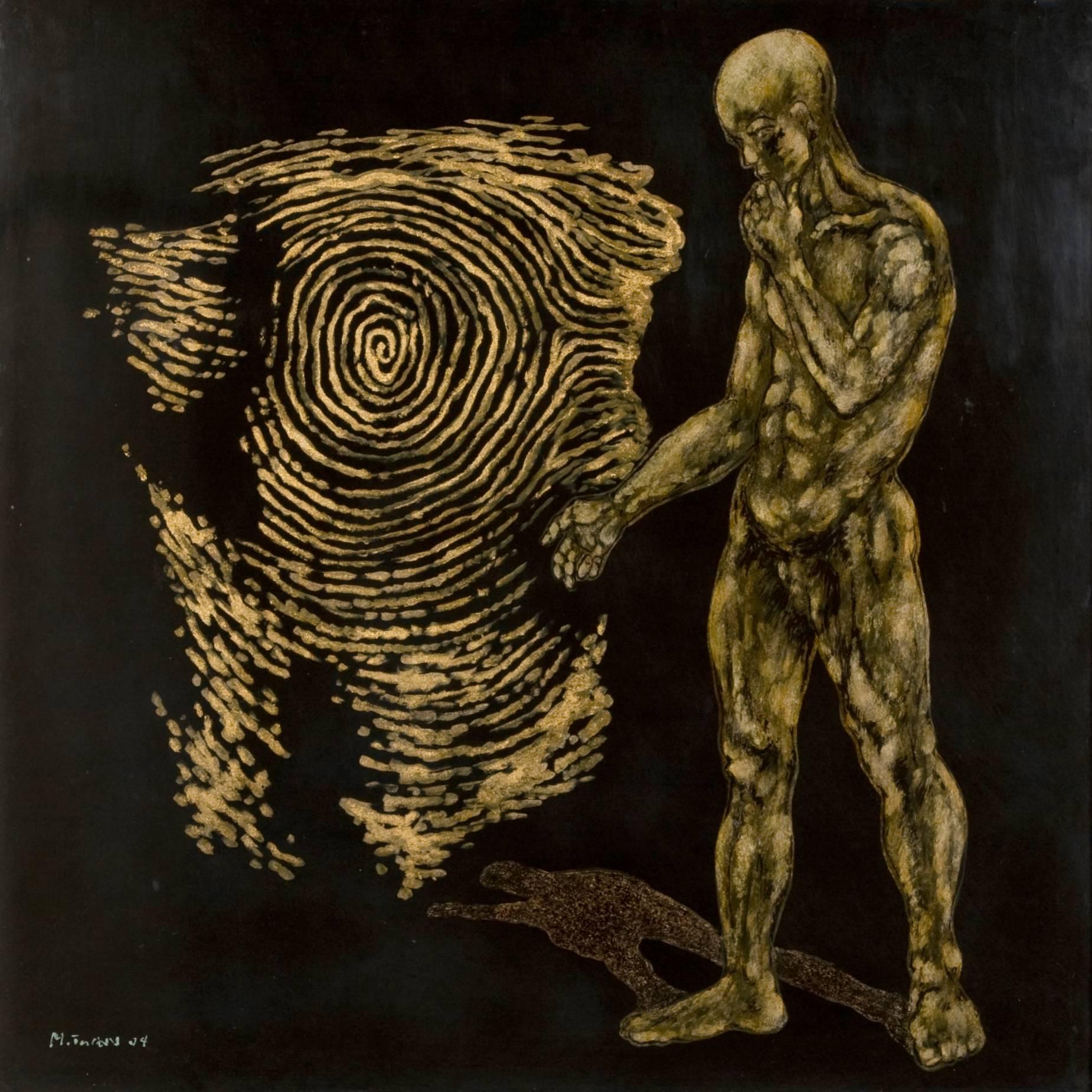 Pham Minh Tuan Nude Painting - 'My Self' Figurative Self Portrait, Black and Gold