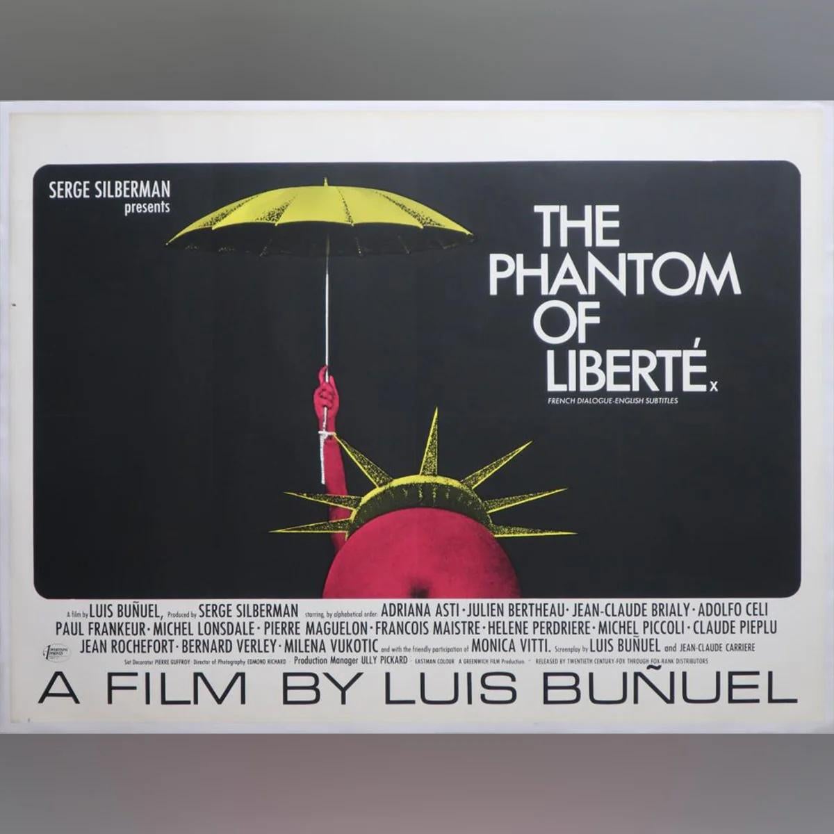 Phantom of Liberty, Das (1974)
Original British Quad (30 X 40 Zoll)

Original britisches 30 inch x 40 inch Quad Poster für die Luis Buñuel Komödie DAS PHANTOM DER FREIHEIT von 1974 mit Jean-Claude Brialy, Michel Lonsdale, Michel Piccoli, Monica