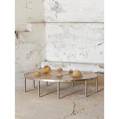 Phantom Rawhide Table in Glass, Silk, Rawhide & Stainless Steel by Panorammma