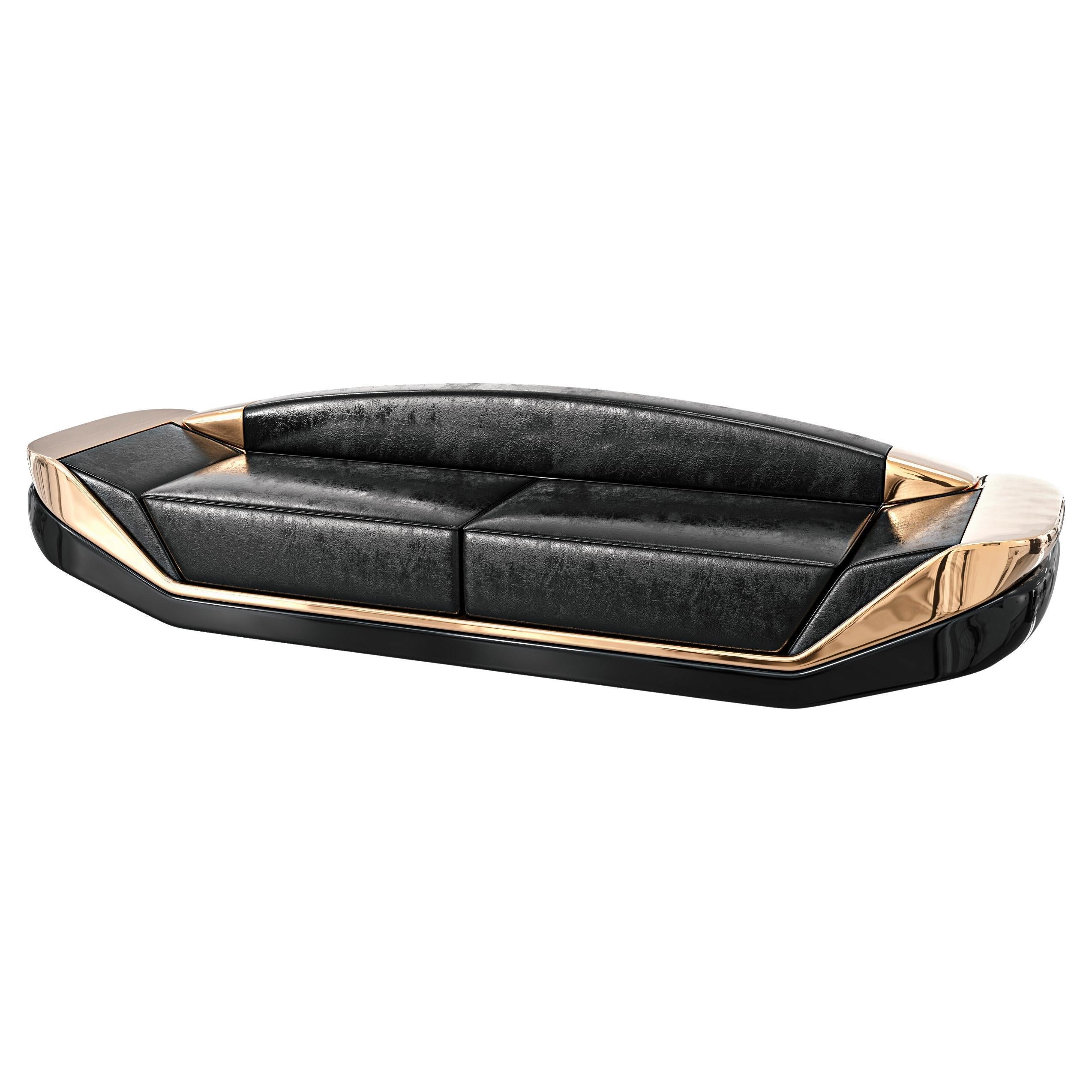 "Phantom" Sofa with Bronze and Stainless Steel, Tailor made Leather, Istanbul
