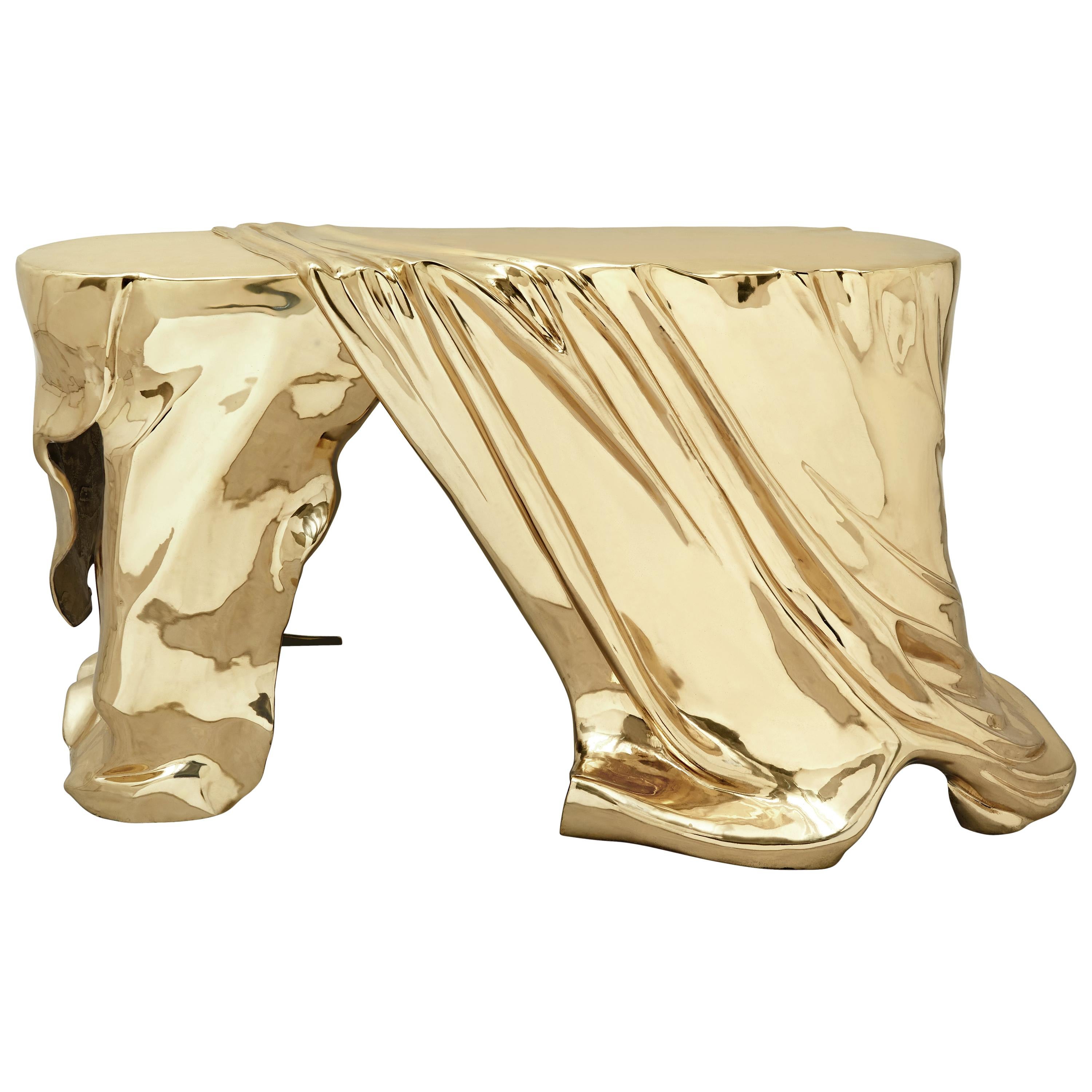 "Phantom Table" Polished Brass Console Table Entry Table by Zhipeng Tan