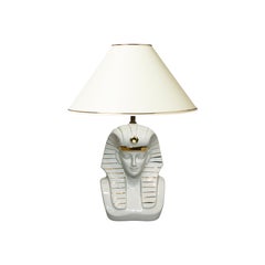 Pharaoh Ceramic Table Lamp 70s Hollywood Regency Egyptianism white gold art deco
