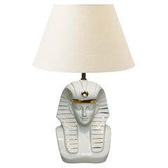 Pharaoh Ceramic Table Lamp 70s Hollywood Regency Egyptianism white gold art deco