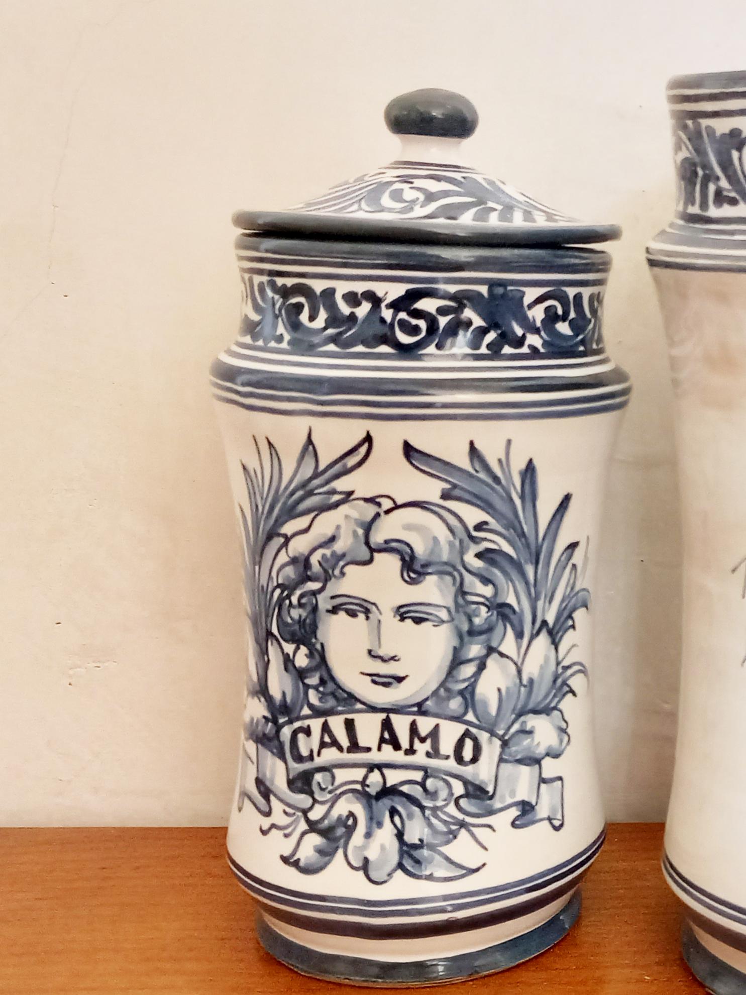 Pharmacy Apothecary Jars, Lot Three Blue and White Spanish Ceramic, Spain 20th  For Sale 3