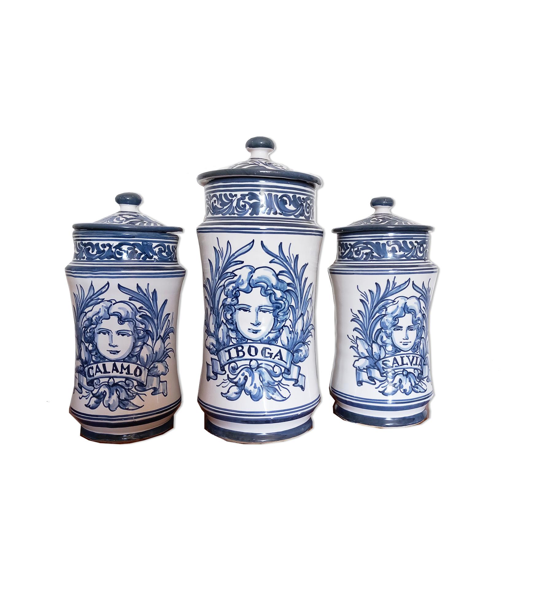 Apothekergefäße aus blauer und weißer spanischer Keramik für Apotheker, Spanien, 20. Jahrhundert  (Spanisch) im Angebot