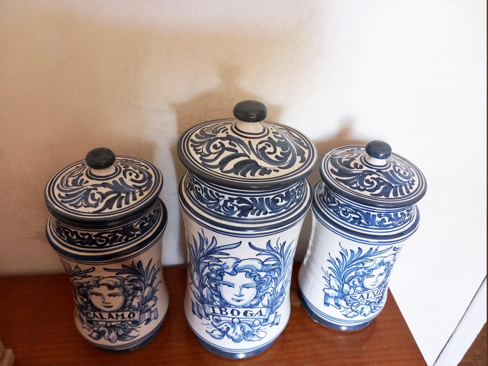 Other Pharmacy Apothecary Jars, Lot Three Blue and White Spanish Ceramic, Spain 20th  For Sale