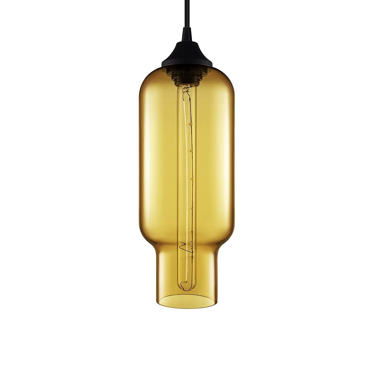 Pharos Amber Handblown Modern Glass Pendant Light, Made in the USA