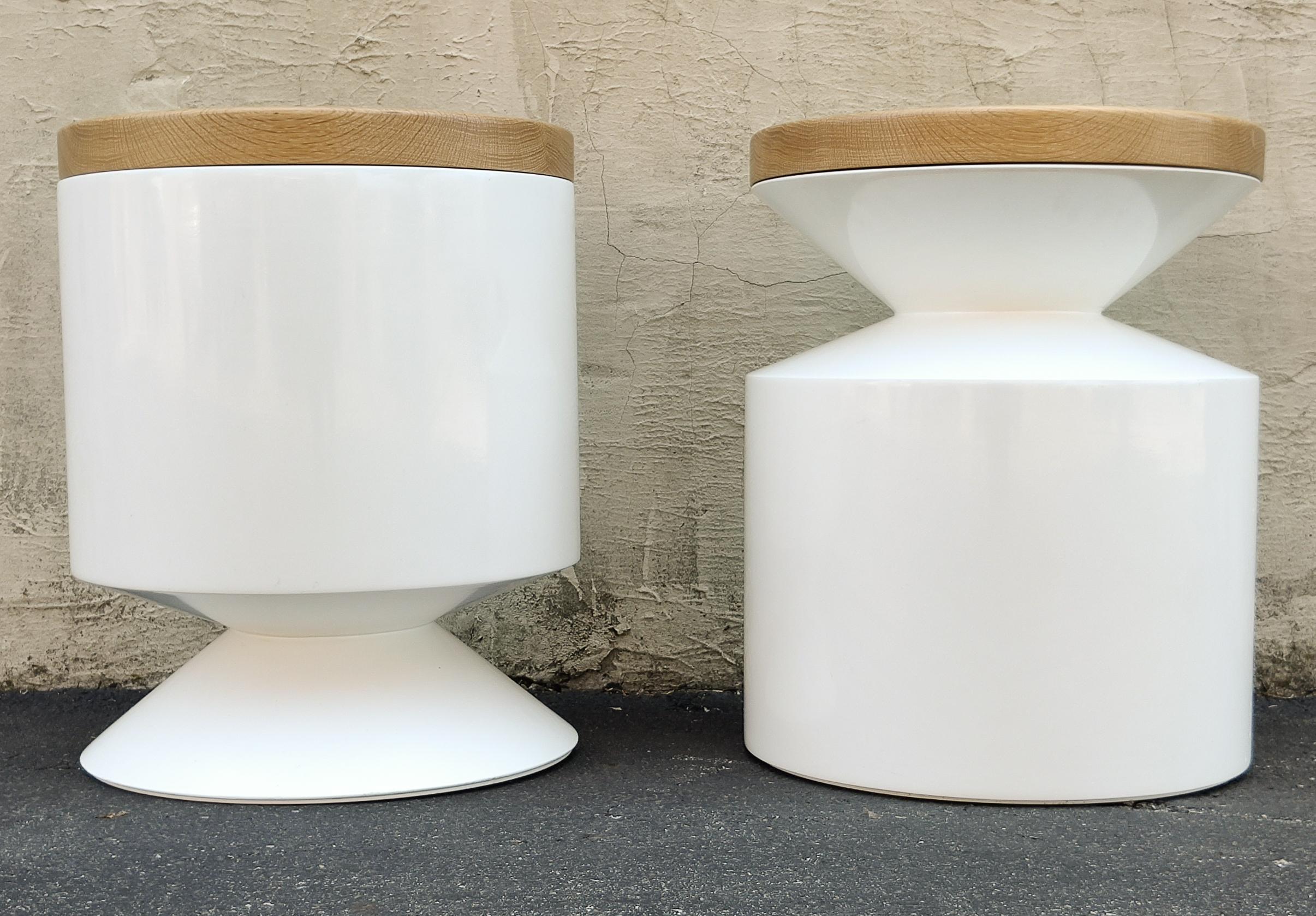 Space Age Phase Design Griffin Pair of Side Tables or Stools by Reza Feiz Fiberglass & Oak For Sale