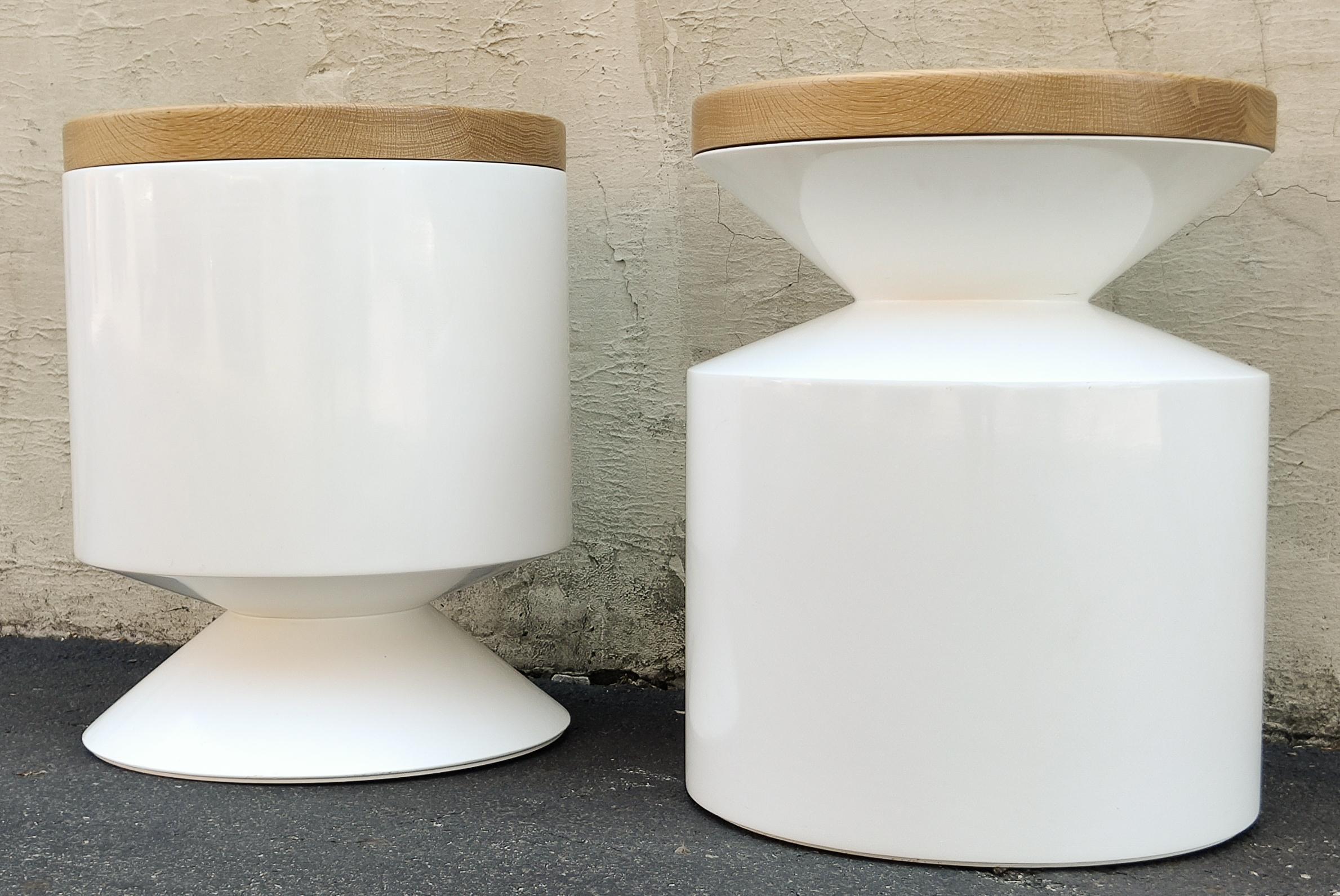 Enameled Phase Design Griffin Pair of Side Tables or Stools by Reza Feiz Fiberglass & Oak For Sale