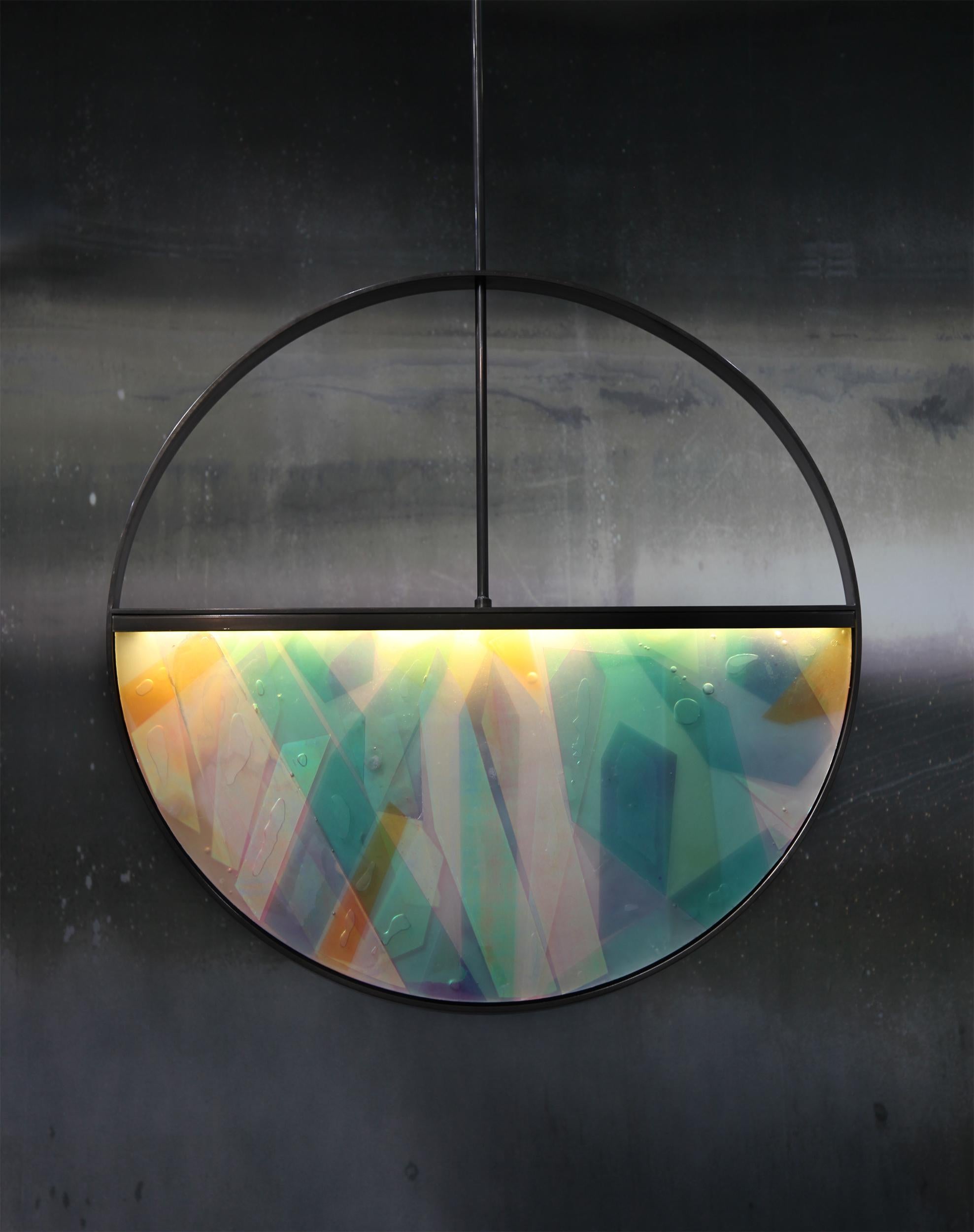 Modern Phase Pendant Light in Contemporary Blackened Steel with Layered Resin Inlay For Sale