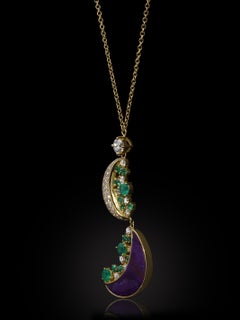 Phases de la Lune Sugilite & Diamond Pavé Moons & Emeralds Necklace 18k Gold