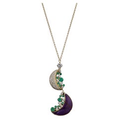 Phases de la Lune Sugilite & Diamond Pavé Moons & Emeralds Necklace 18k Gold