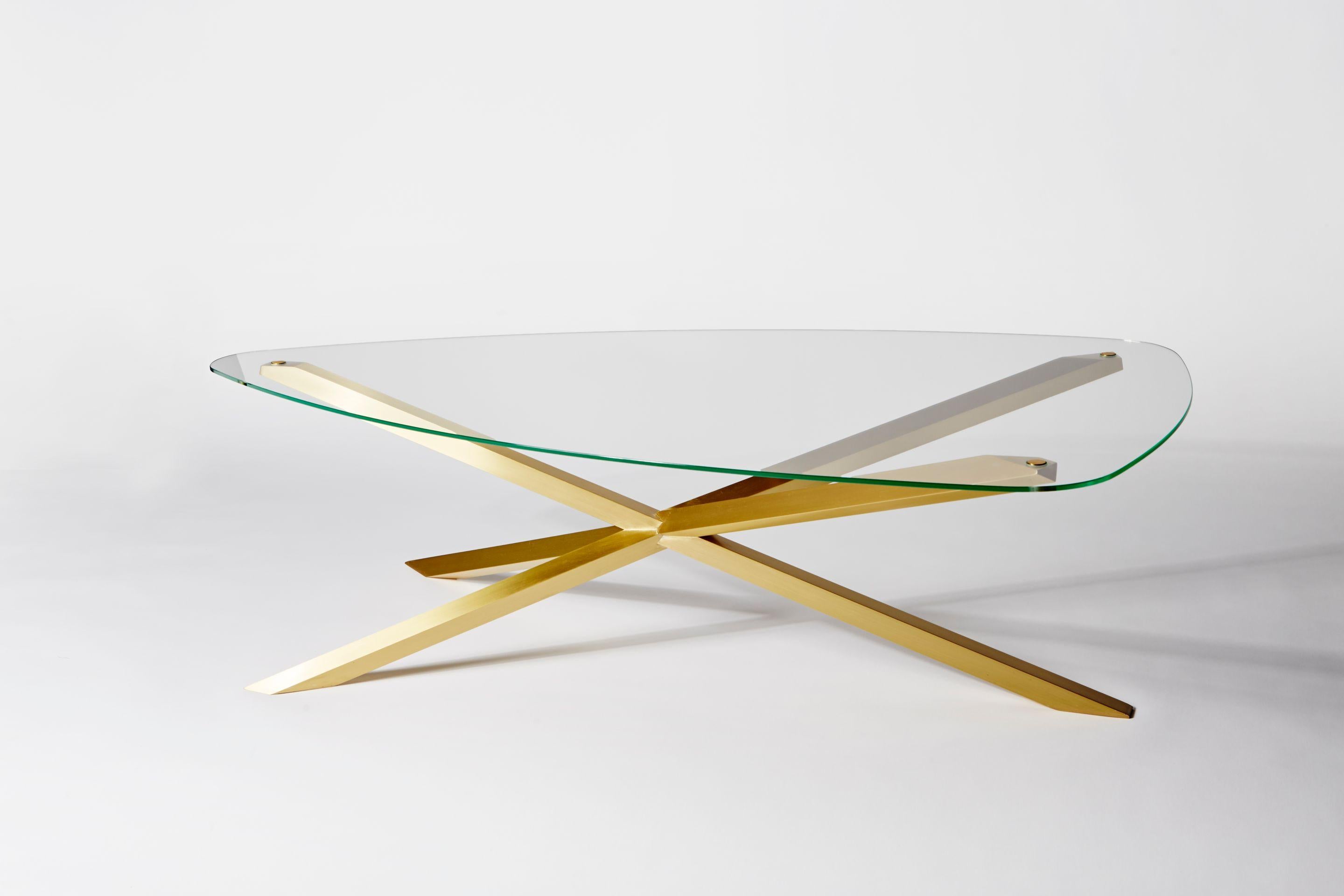 Phasme coffee table by Mydriaz
Dimensions: L 125 x W 60 x H 40 cm
Materials: Brass, glass 
Finishes: Golden-plated or varnished brushed brass, white nickel finish on brushed brass, black nickel finish on brushed brass
34 kg

Our products are
