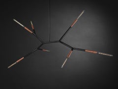 7 Arms Horizontal Dark Bronze and Raw Copper Pendant Light by Christopher Boots