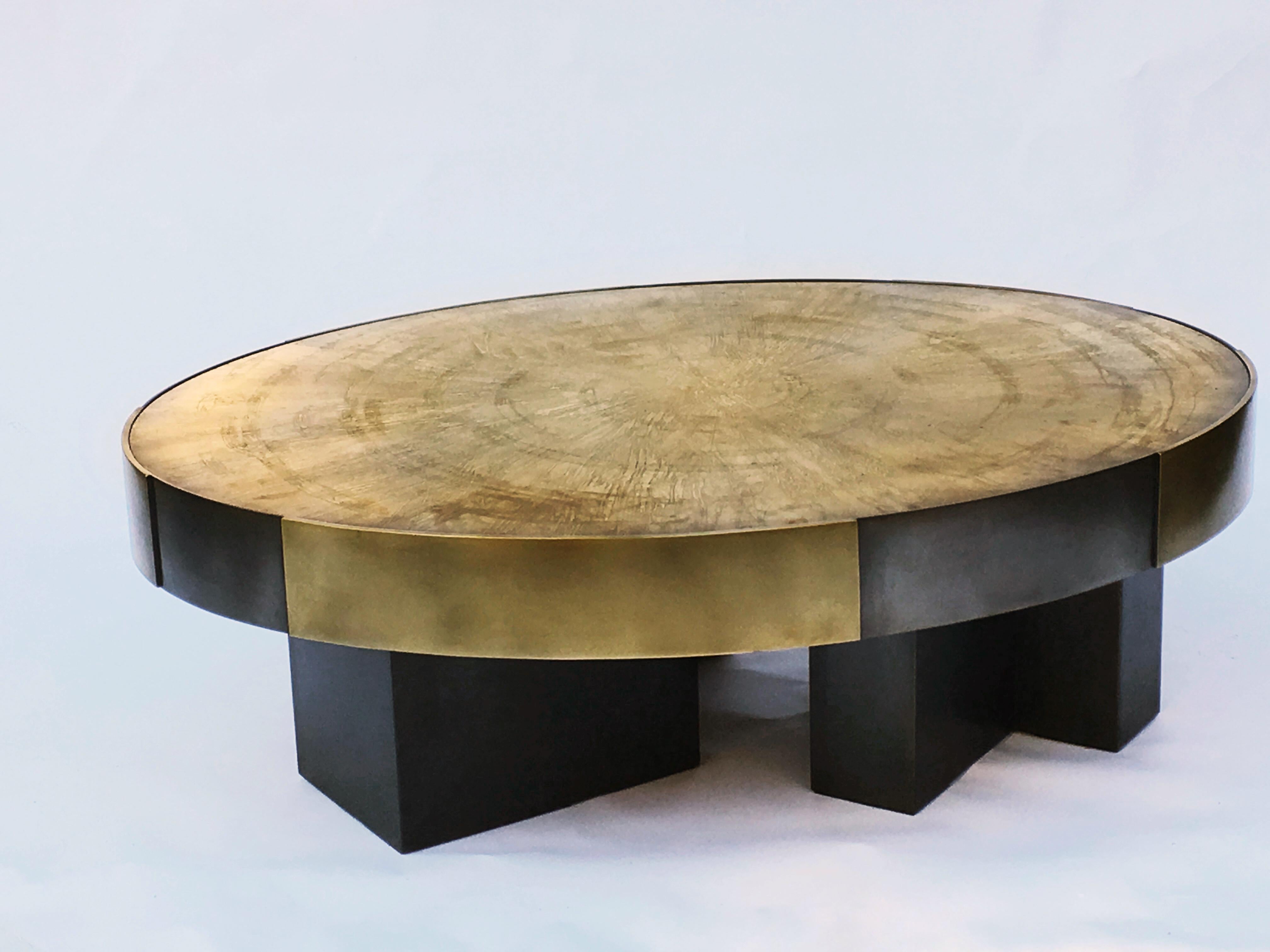 German Phaux Brass Coffee Table, Signed by Stefan Leo For Sale