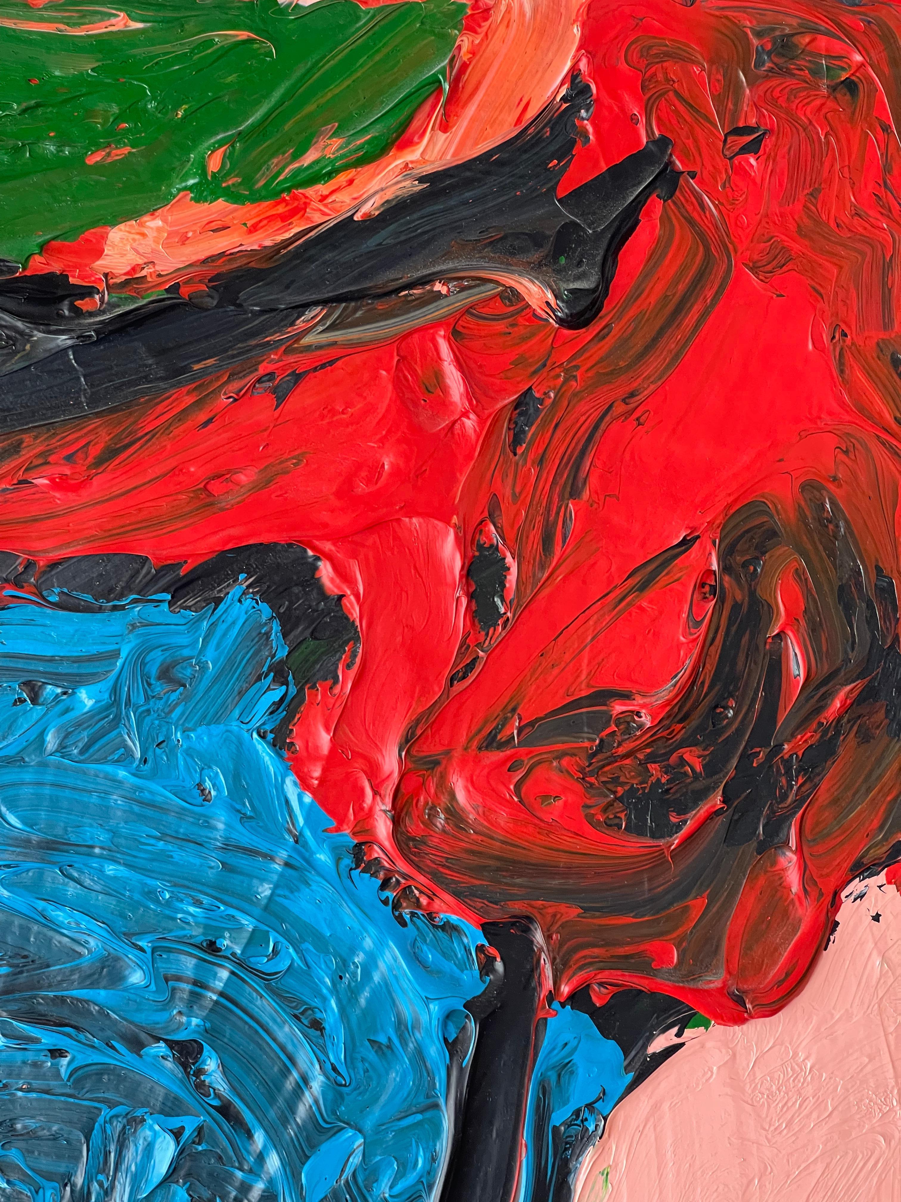 A large abstract work by the noted California artist Phe Ruiz. In good condition. Dimensions are 35 x 60 inches. It is signed and dated lower left 2002.