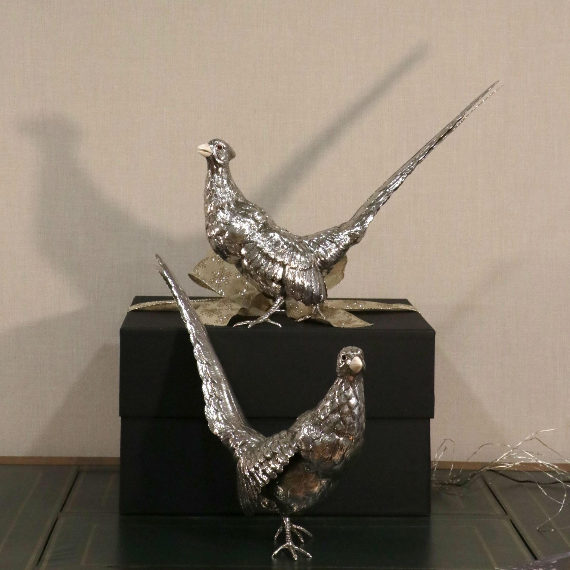 Pheasant by Alcino Silversmith 1902 in Sterling Silver 925 with Bone Beak For Sale 1