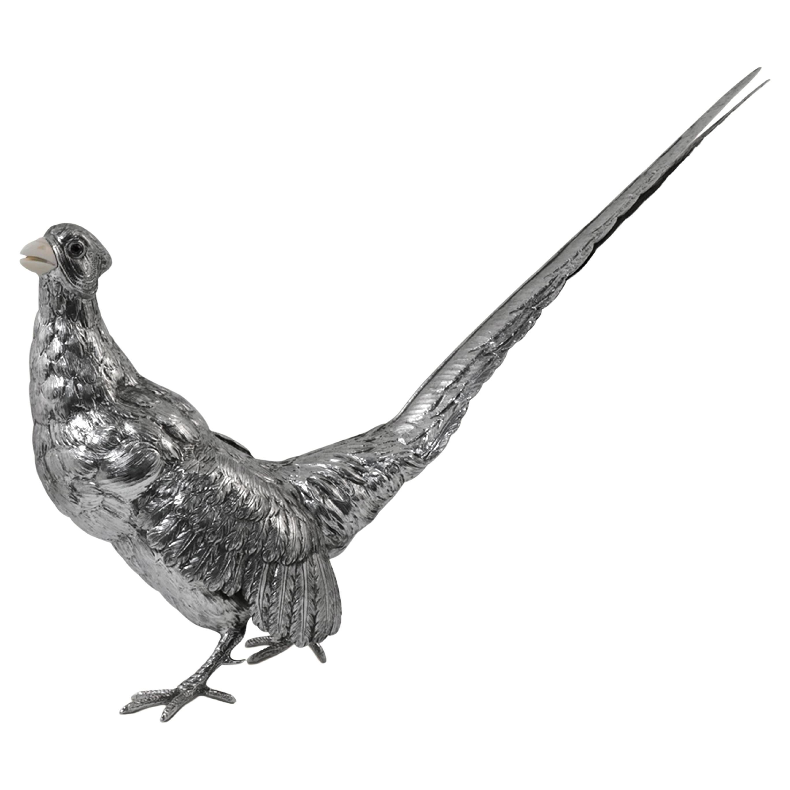 Pheasant by Alcino Silversmith 1902 in Sterling Silver 925 with Bone Beak For Sale