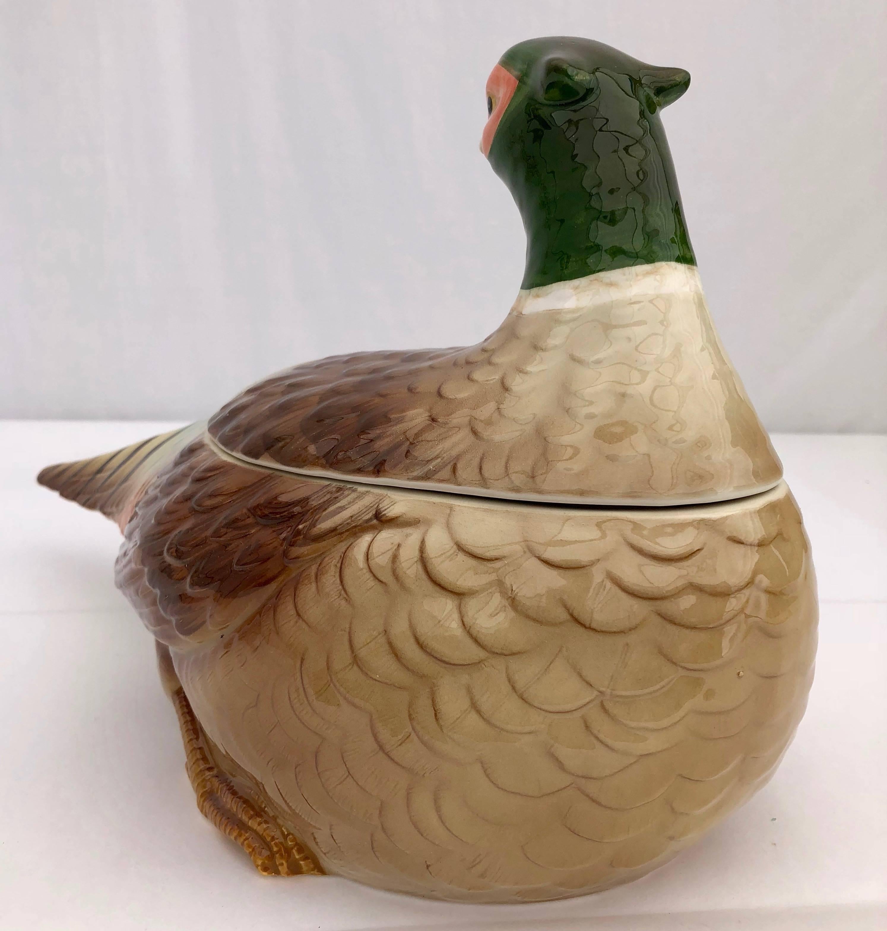 Japanese Pheasant Ceramic Cookie Jar Handcrafted by Otagiri, Japan, 1984 in Its Box For Sale