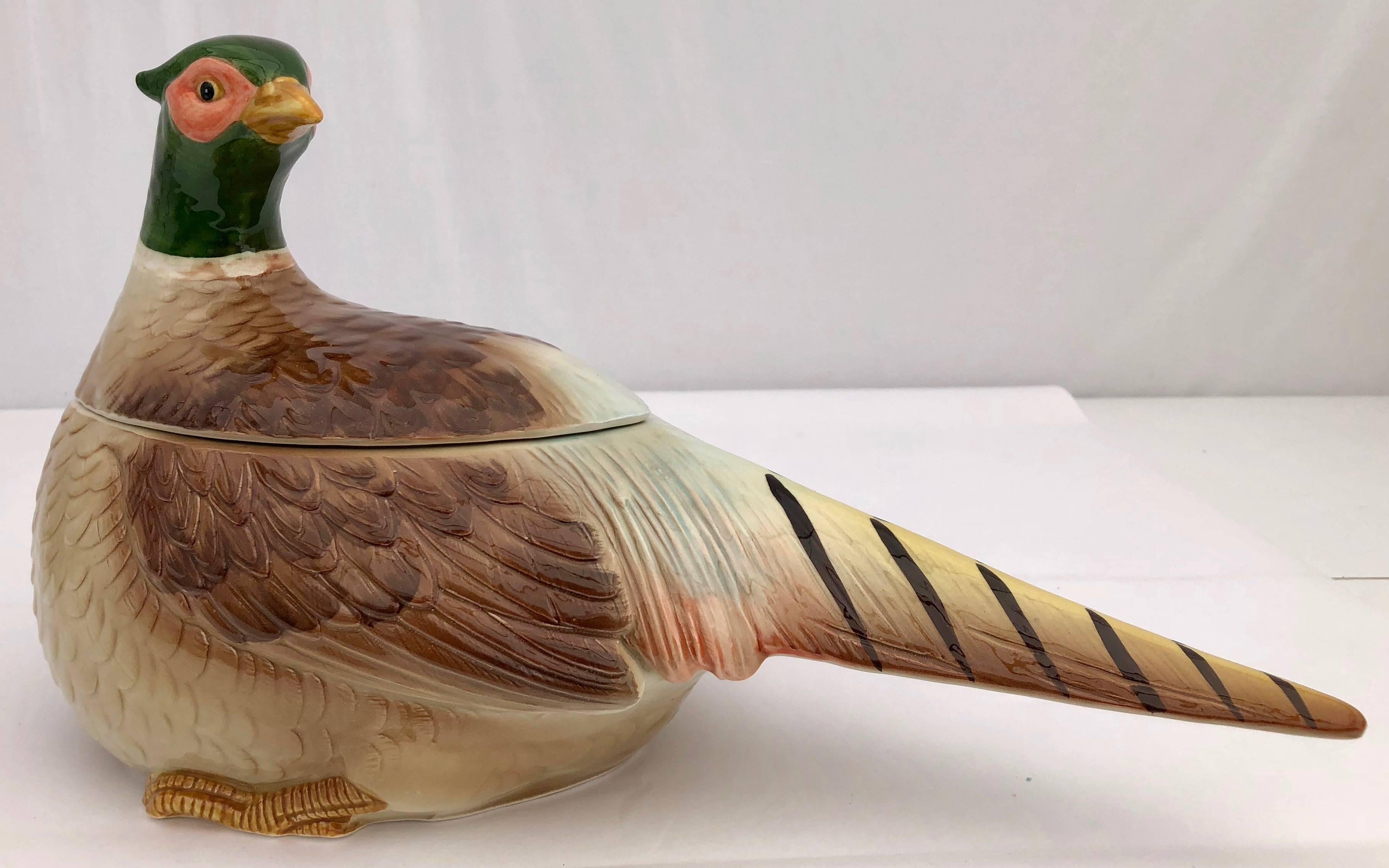 Japanese Pheasant Ceramic Cookie Jar Handcrafted by Otagiri, Japan, 1984 in Its Box For Sale