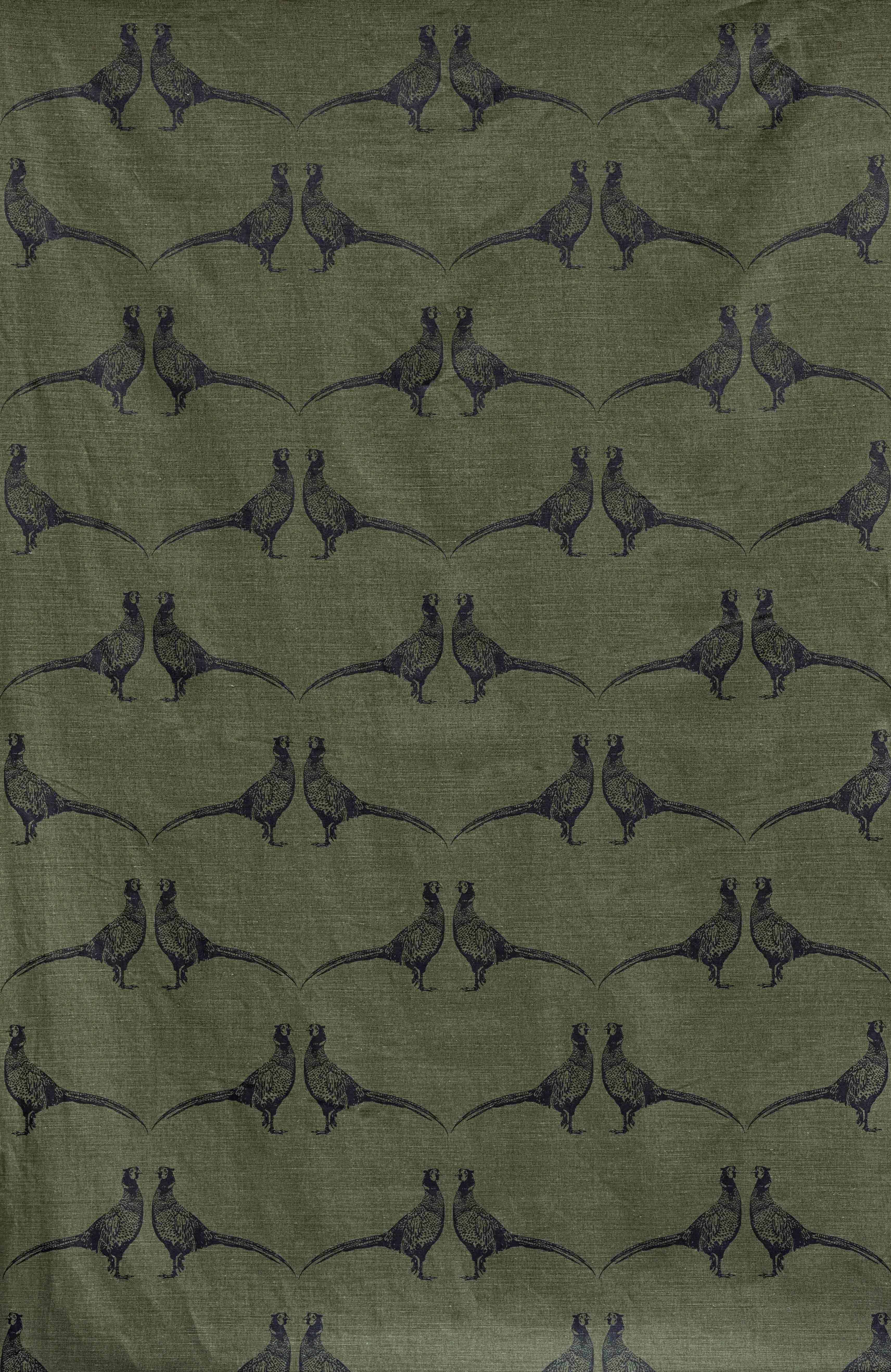 'Pheasant' Contemporary, Traditional Fabric in Charcoal on Natural For Sale 1