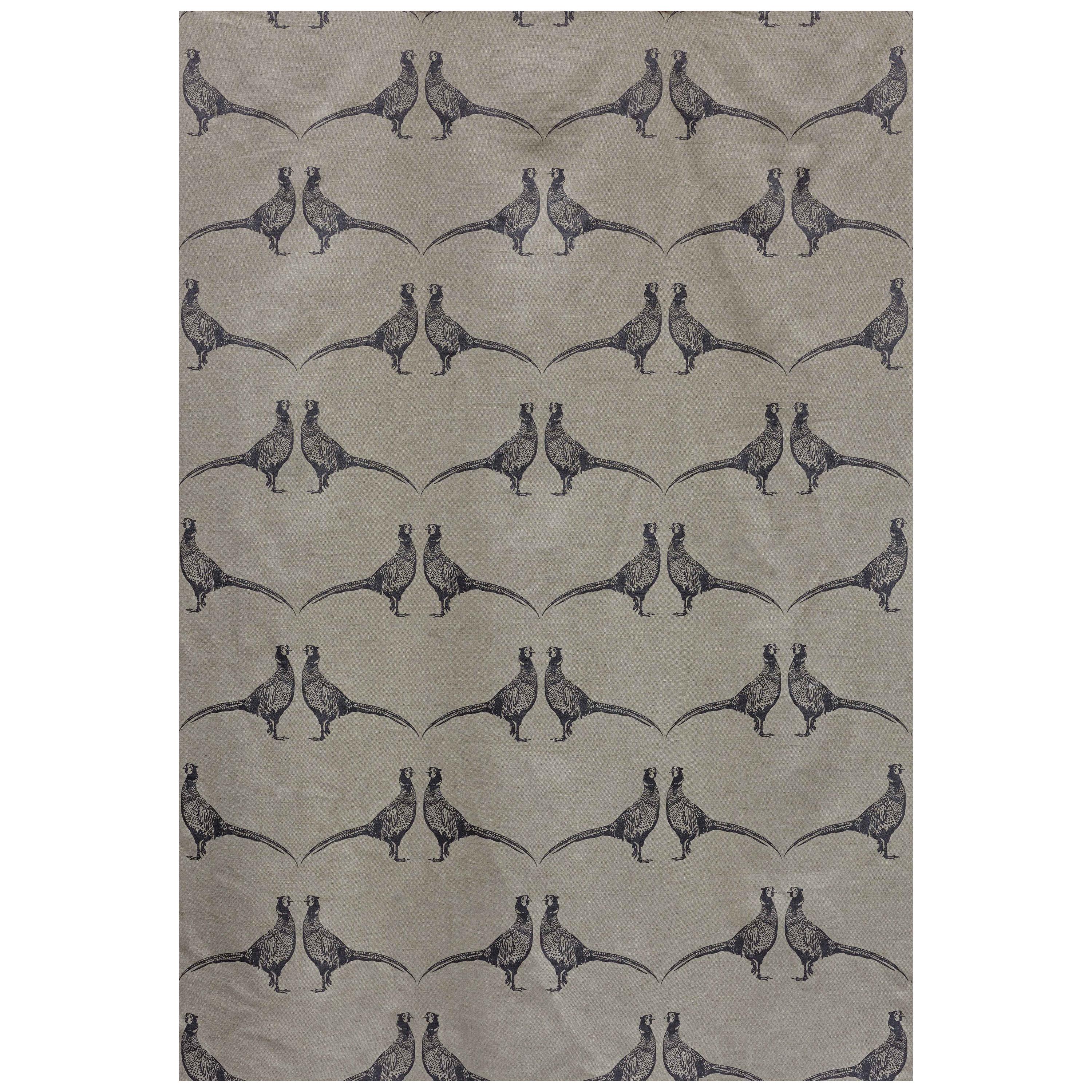 'Pheasant' Contemporary, Traditional Fabric in Charcoal on Natural For Sale