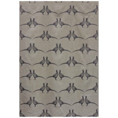 'Pheasant' Contemporary, Traditional Fabric in Charcoal on Natural