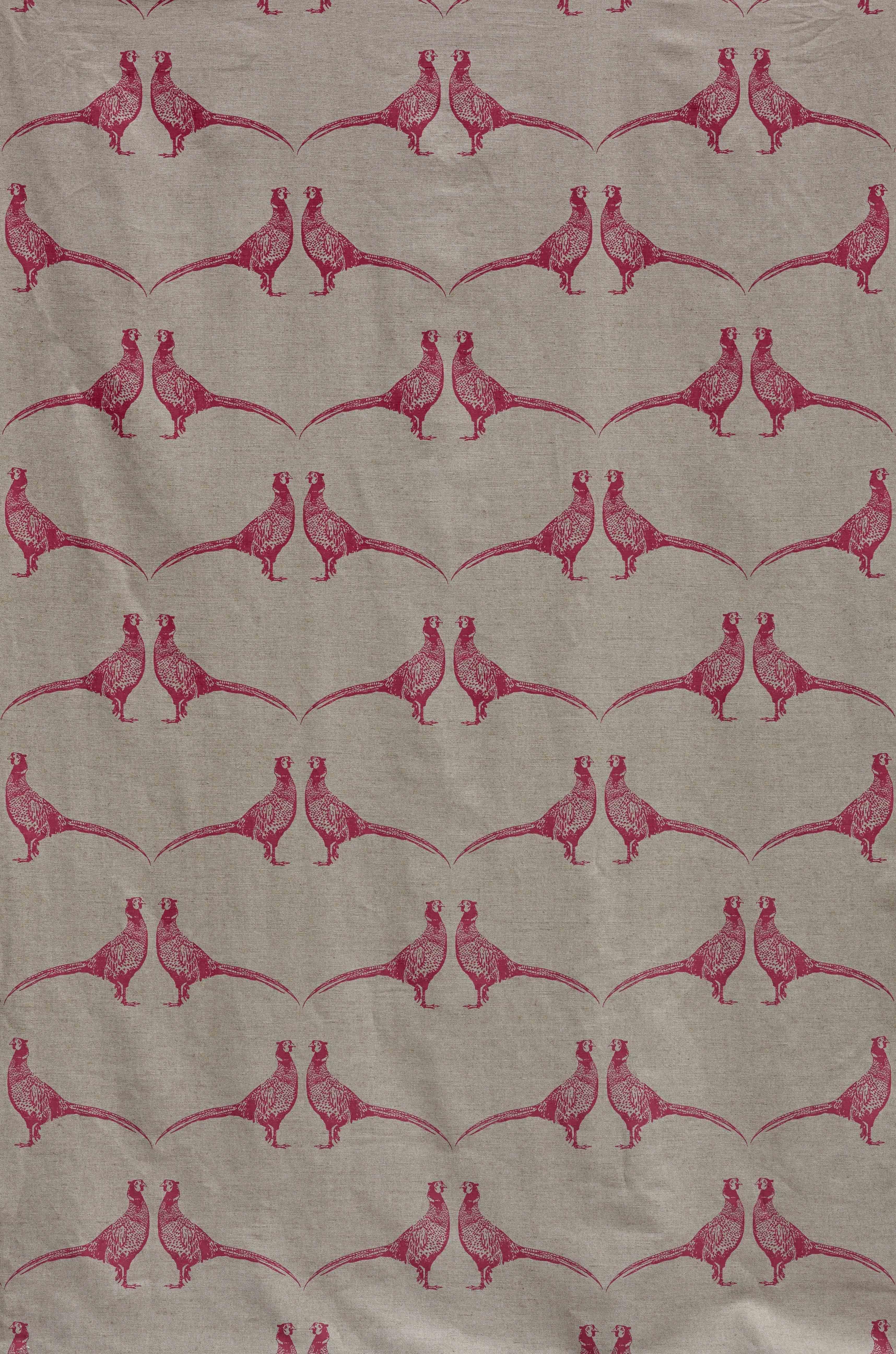 'Pheasant' Contemporary, Traditional Fabric in Pink on Cream For Sale 1