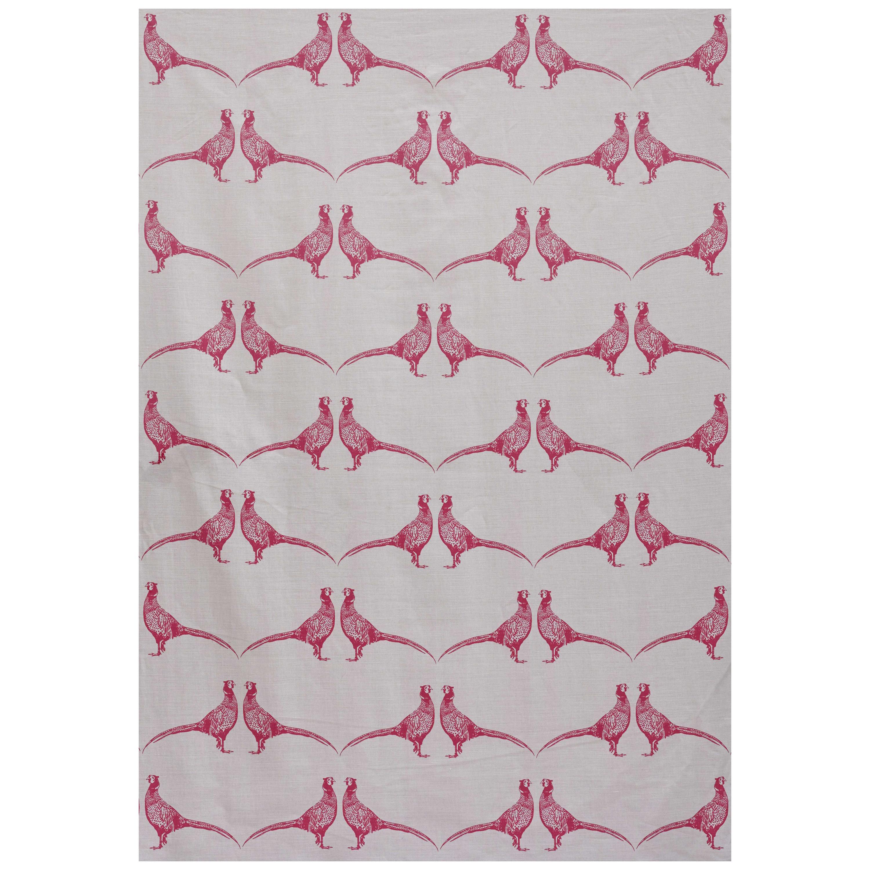 'Pheasant' Contemporary, Traditional Fabric in Pink on Cream For Sale