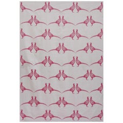 'Pheasant' Contemporary, Traditional Fabric in Pink on Cream