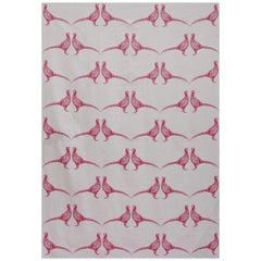 'Pheasant' Contemporary, Traditional Fabric in Pink on Cream