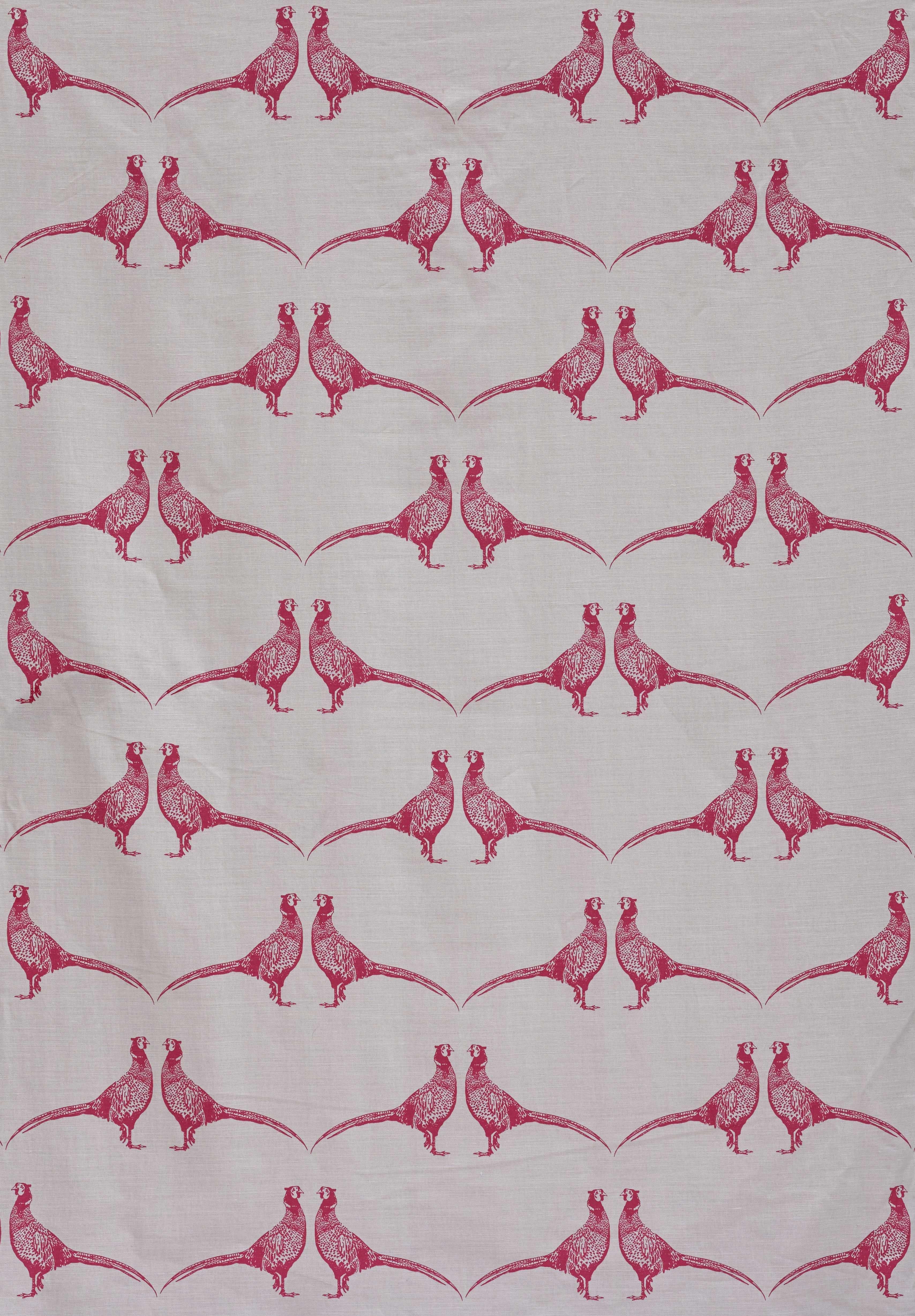 'Pheasant' Contemporary, Traditional Fabric in Pink on Natural For Sale 1