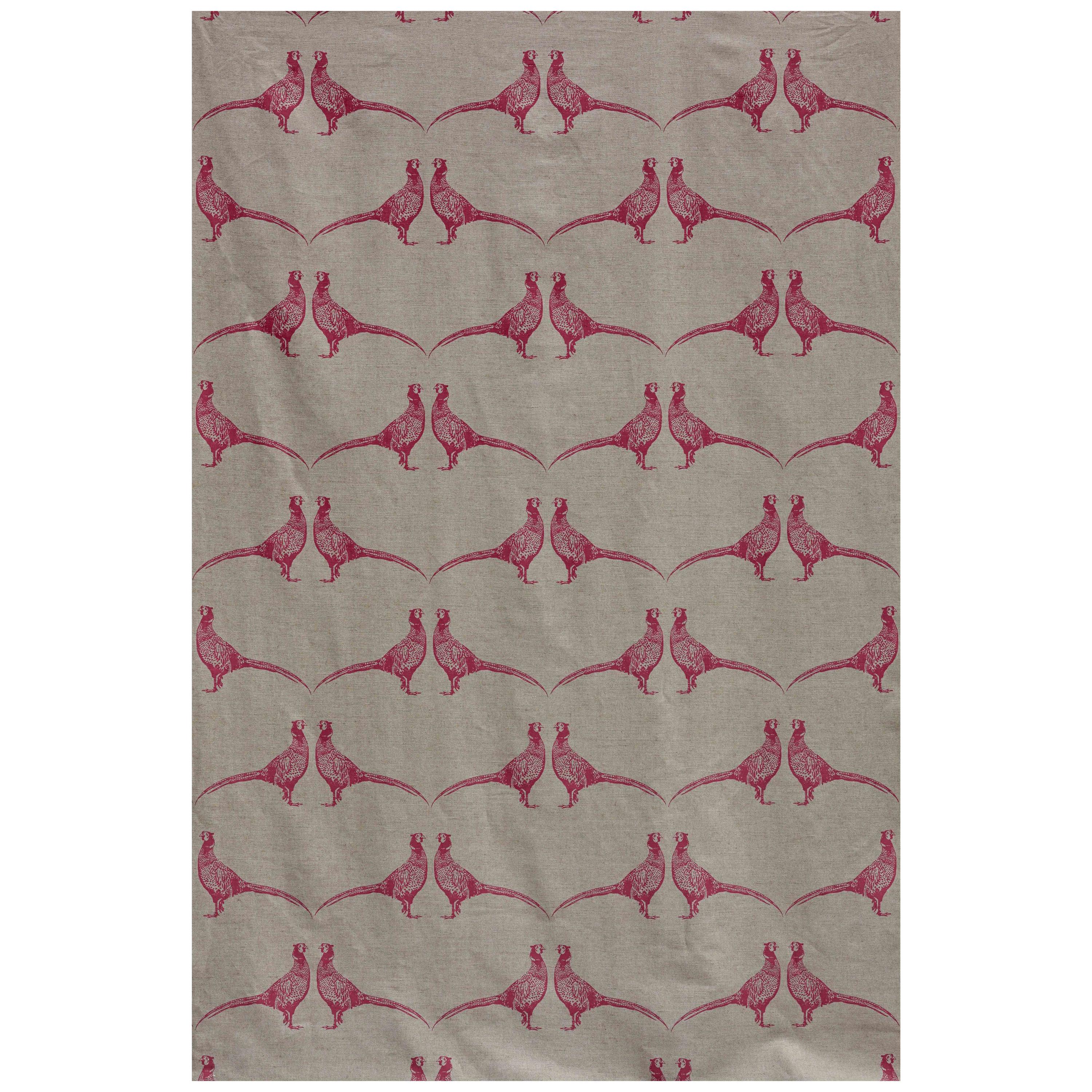 'Pheasant' Contemporary, Traditional Fabric in Pink on Natural For Sale