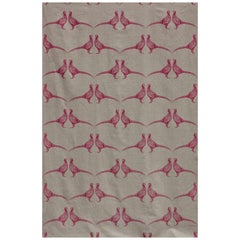 'Pheasant' Contemporary, Traditional Fabric in Pink on Natural