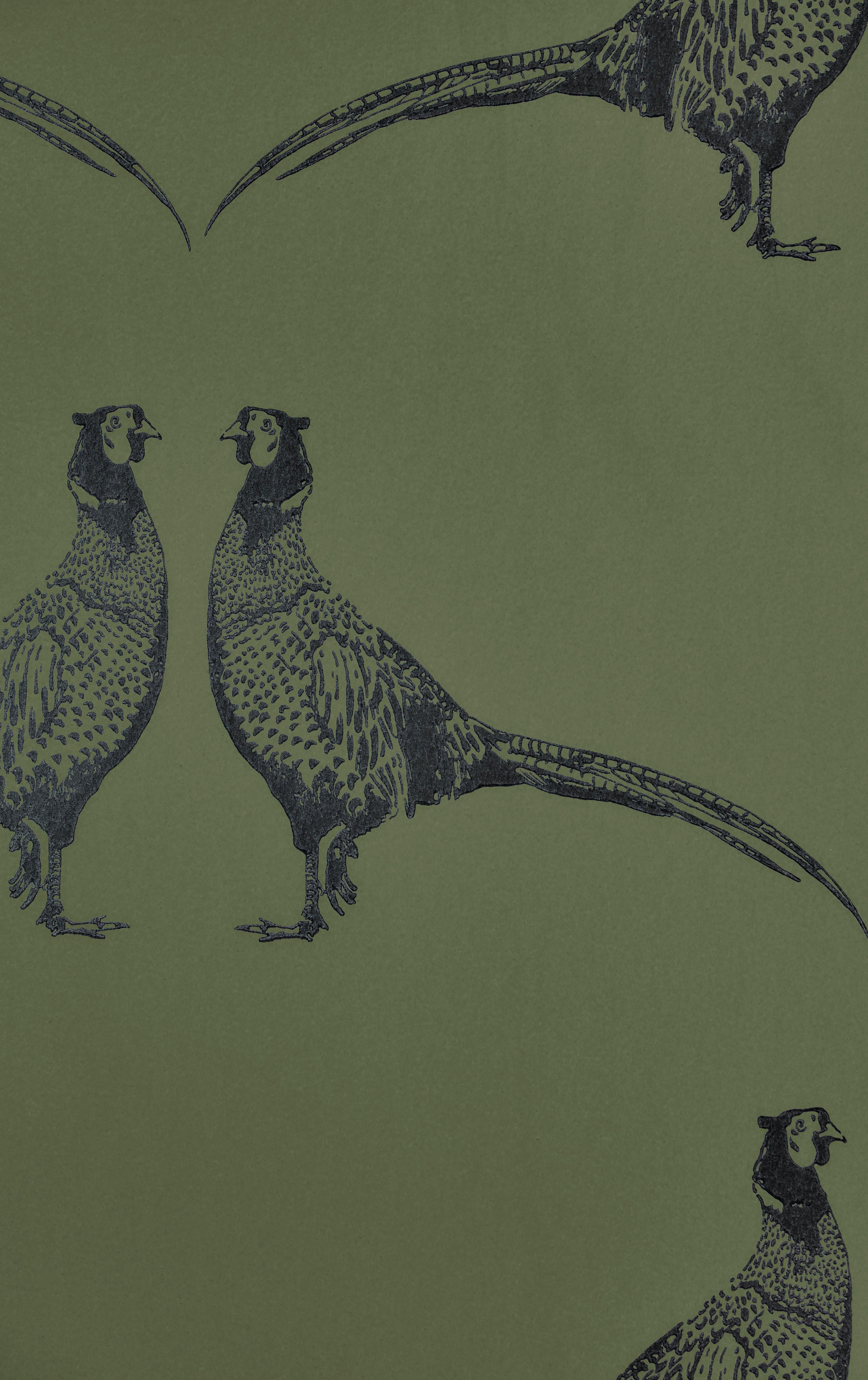 Paper 'Pheasant' Contemporary, Traditional Wallpaper in Camo Green For Sale