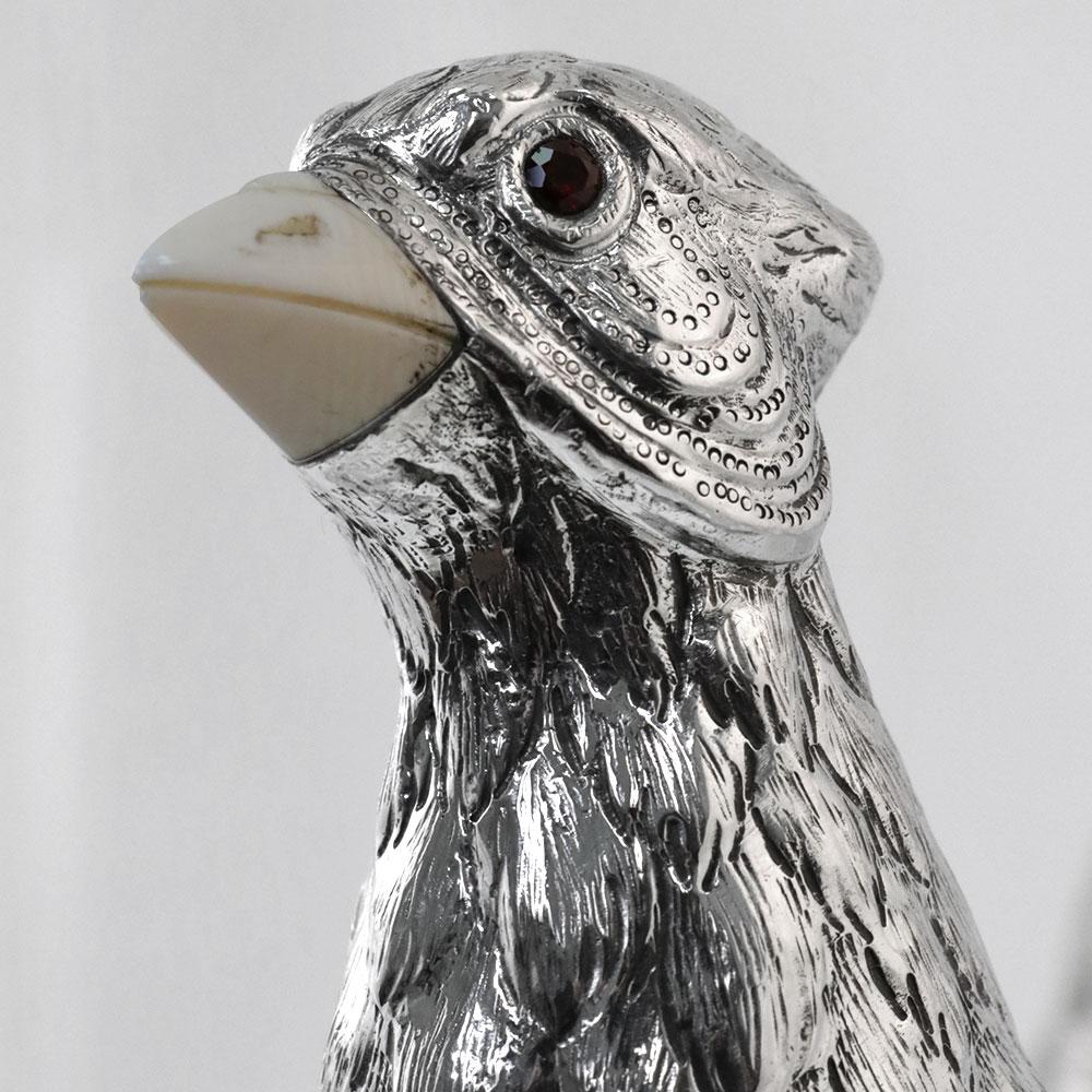 Portuguese Pheasant Nº2 by Alcino Silversmith 1902 in Sterling Silver 925 with bone beak  For Sale